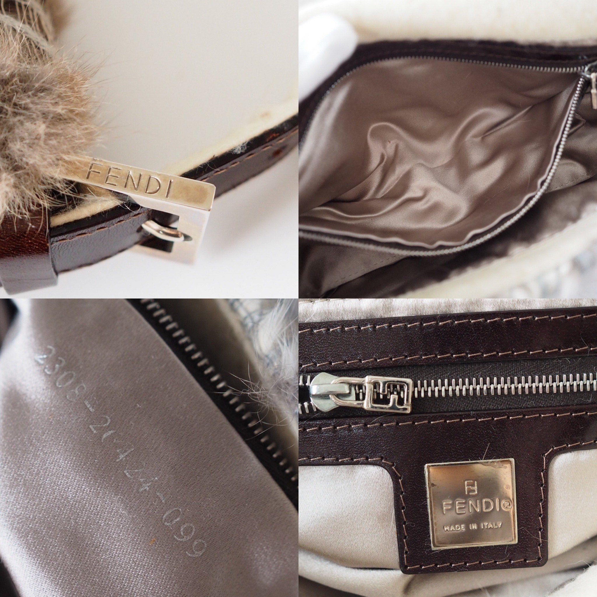 FENDI Mamma Baguette Fur Leather Shoulder Hand Bag Vintage Rare Auth