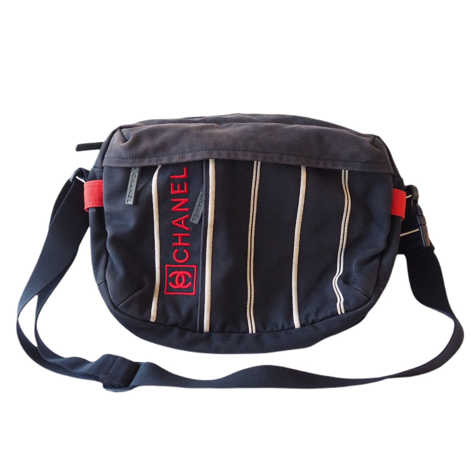 CHANEL Sports line Shoulder Bag Canvas Navy Authentic