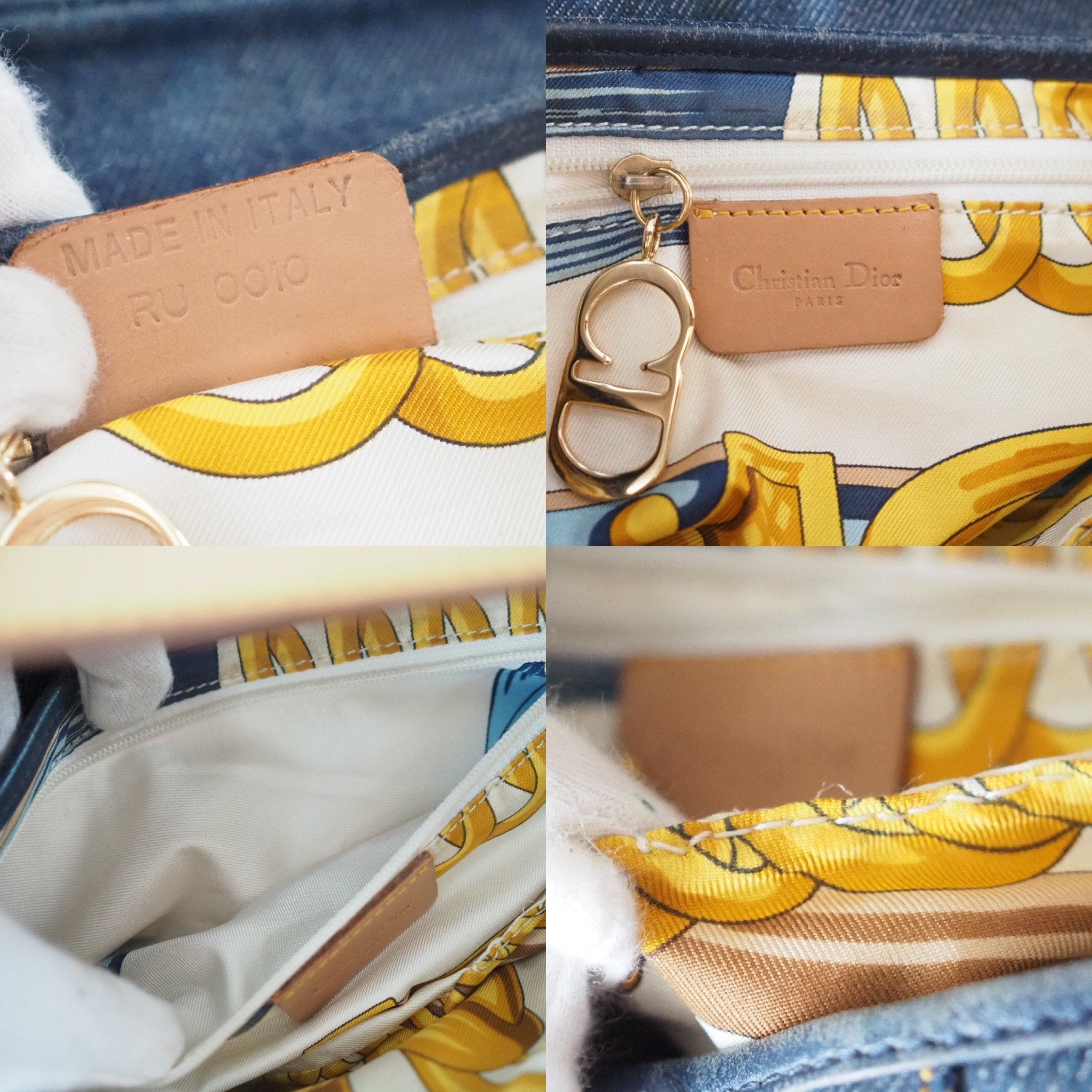 Christian Dior Trotter Saddle Hand Bag Denim Canvas Leather Blue Authentic