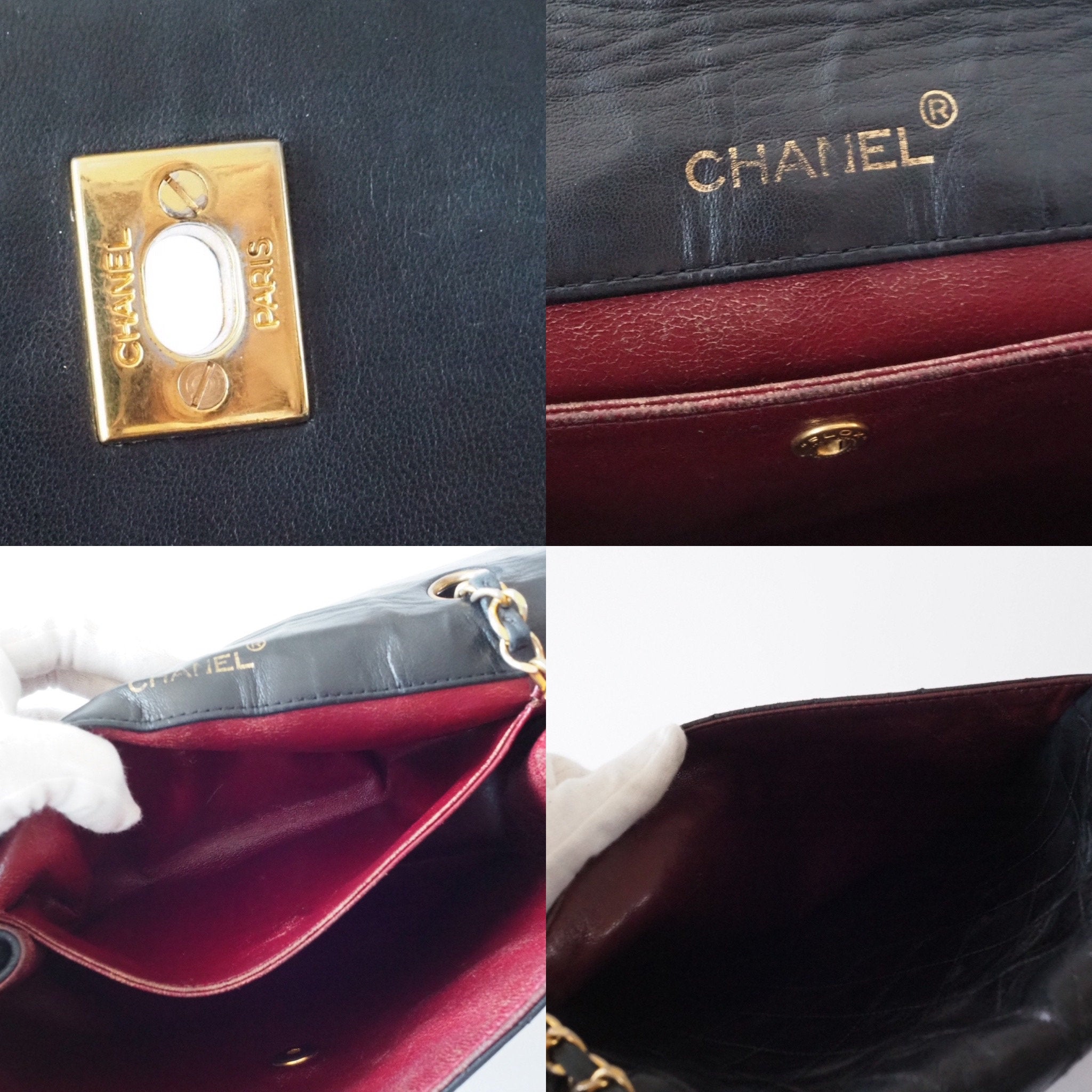 CHANEL Matelasse Quilted CC Single Chain Shoulder Bag Black Leather Vintage