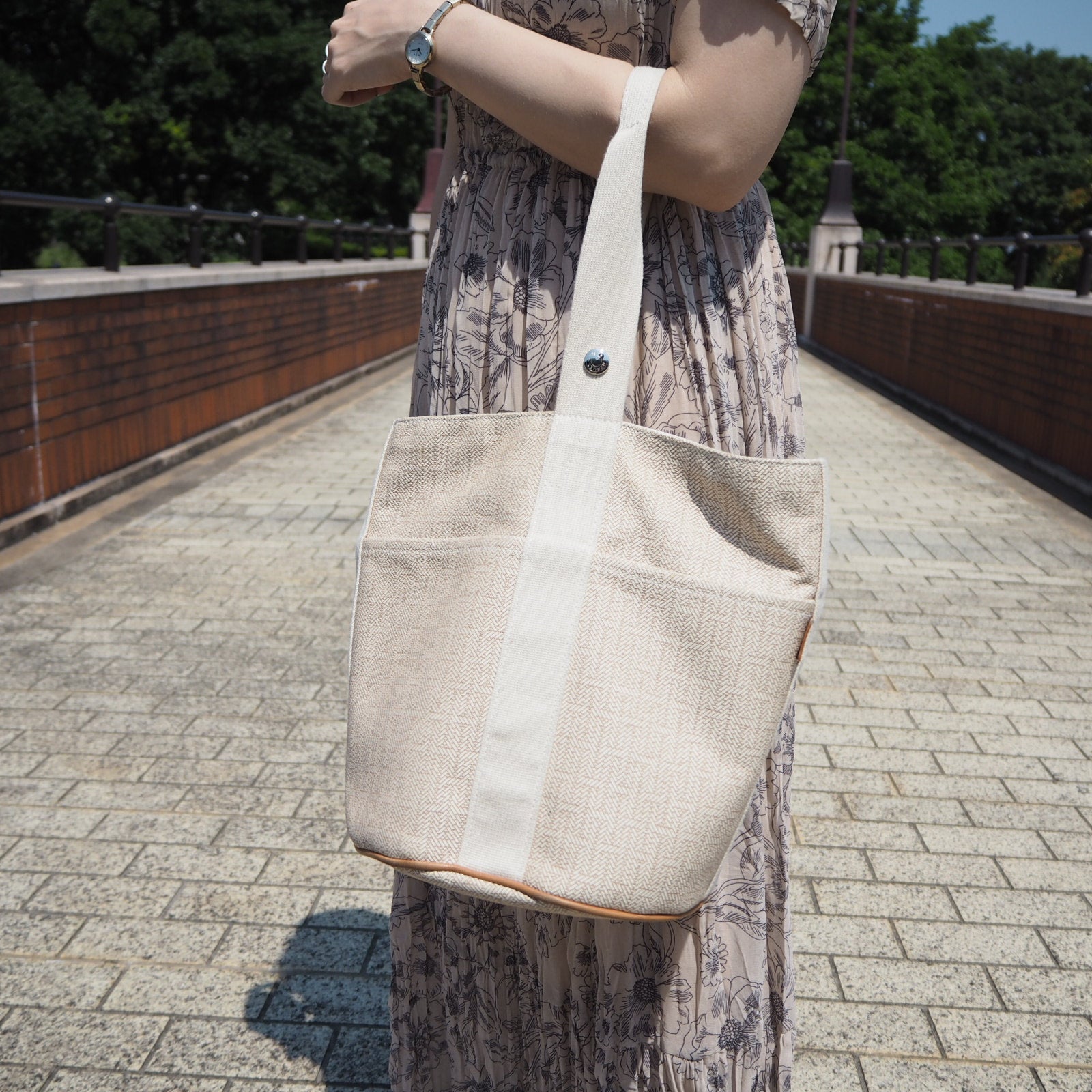 Hermes Saxo MM Hand Tote bag Canvas Beige Authentic