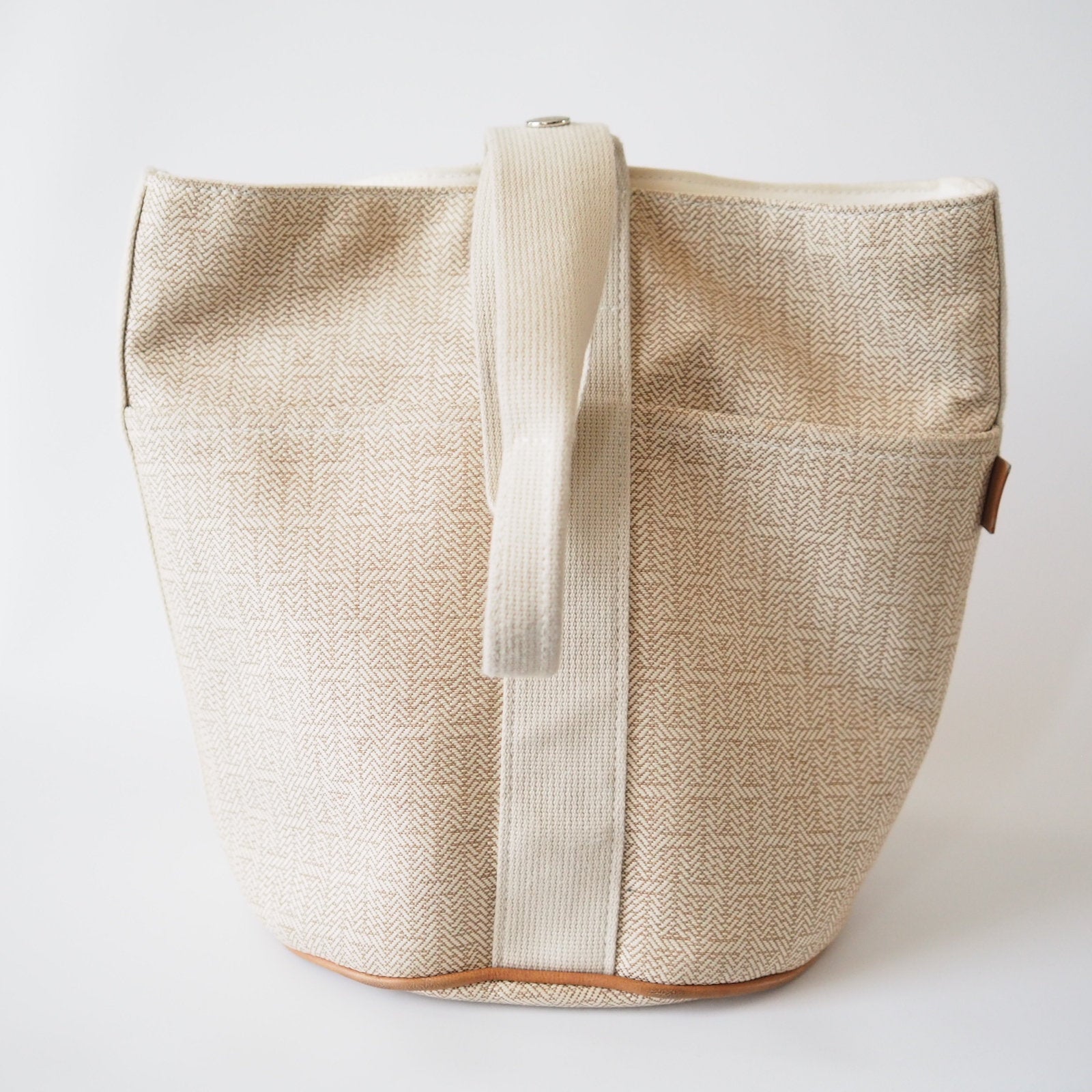 Hermes Saxo MM Hand Tote bag Canvas Beige Authentic