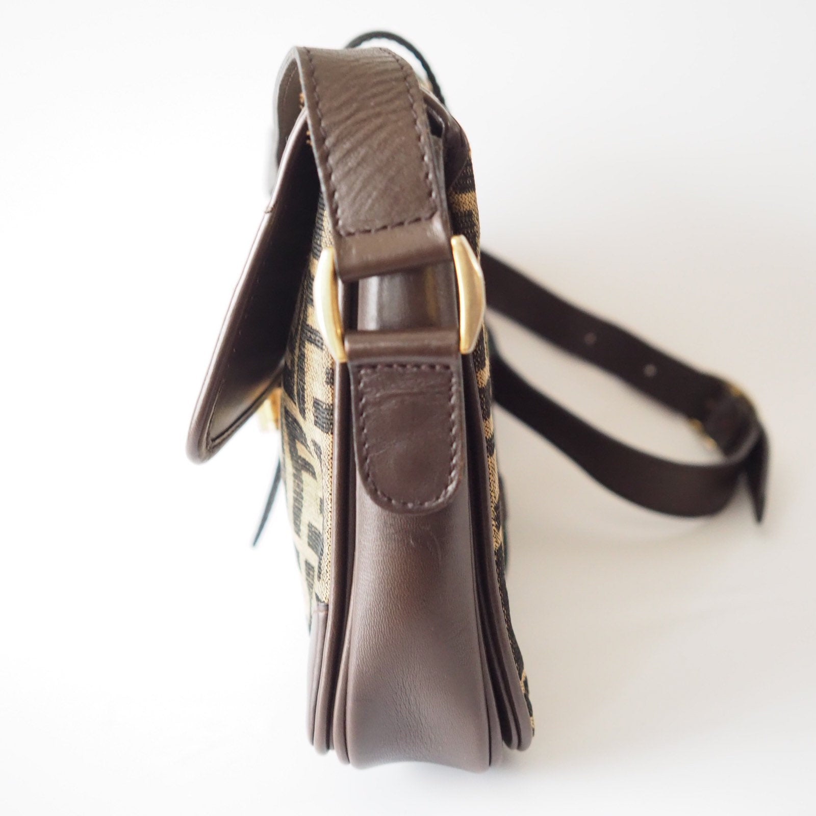 FENDI Zucca pattern Mamma Baguette Shoulder Bag Leather Authentic