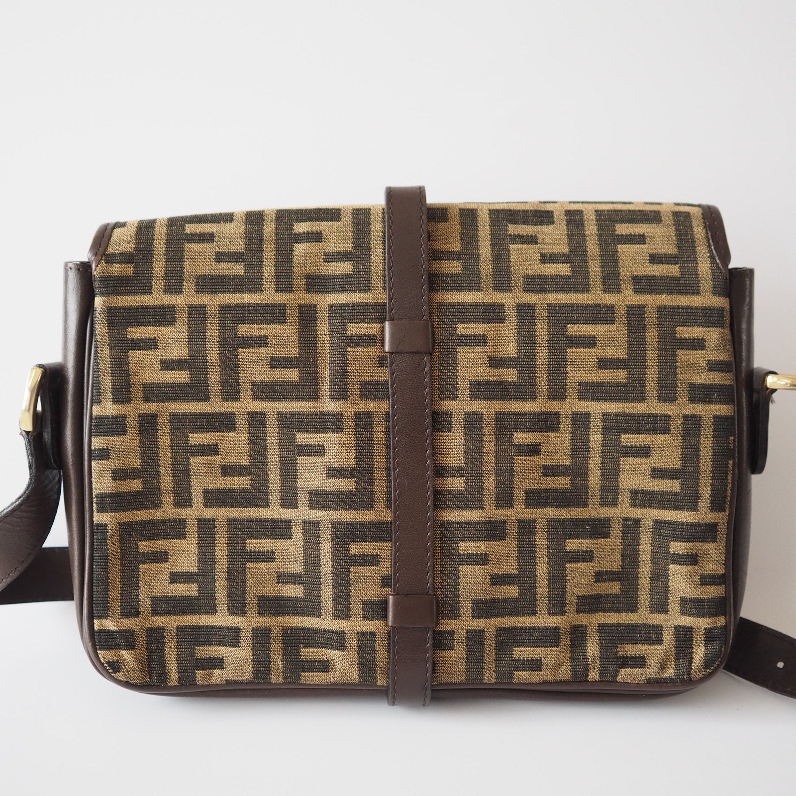 FENDI Zucca pattern Mamma Baguette Shoulder Bag Leather Authentic