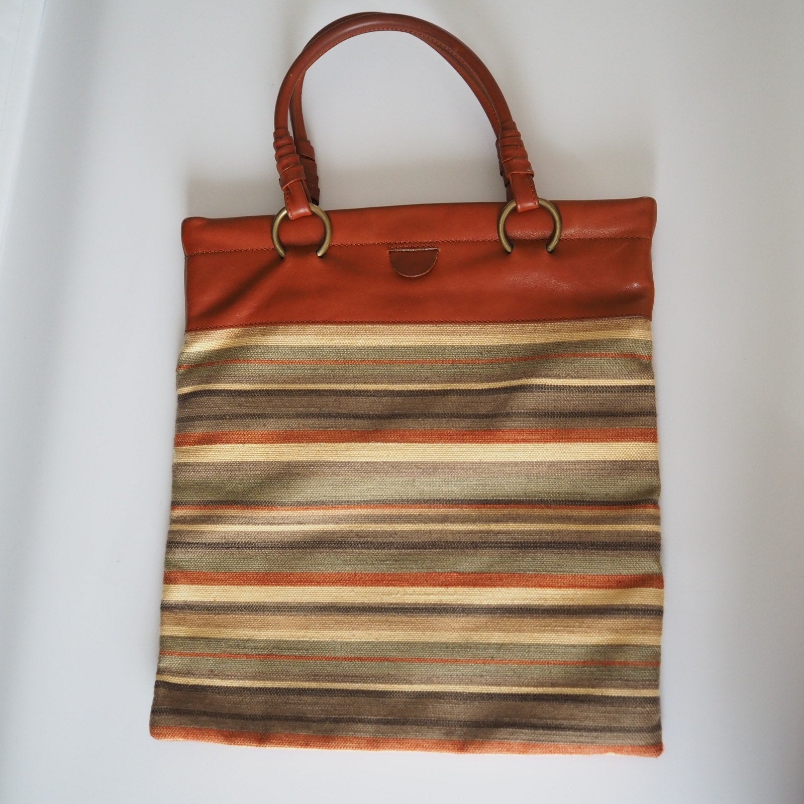 Celine Border Tote bag Canvas Leather Beige Authentic