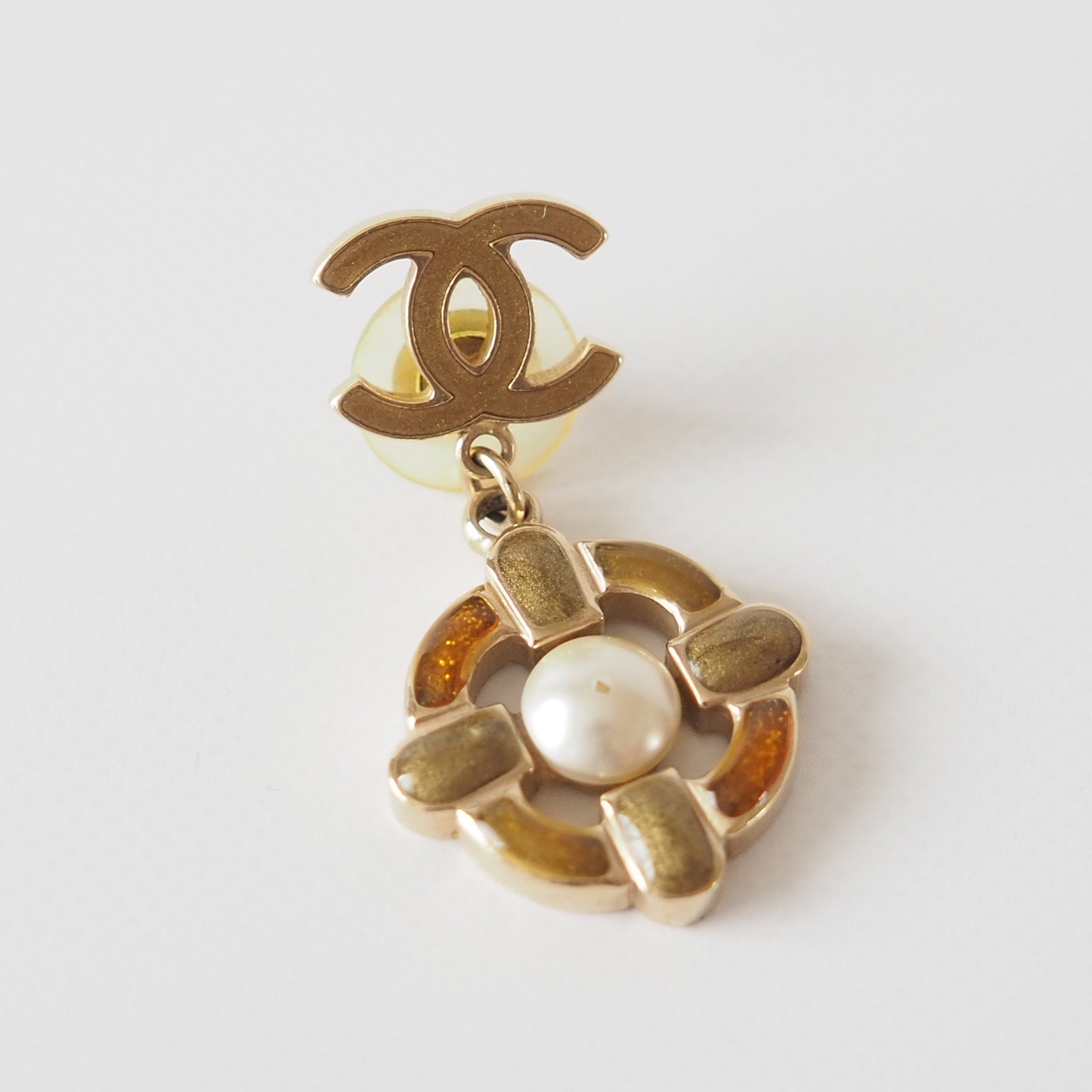 CHANEL Coco Earrings Mark Perl Drop Gold Plated Authentic