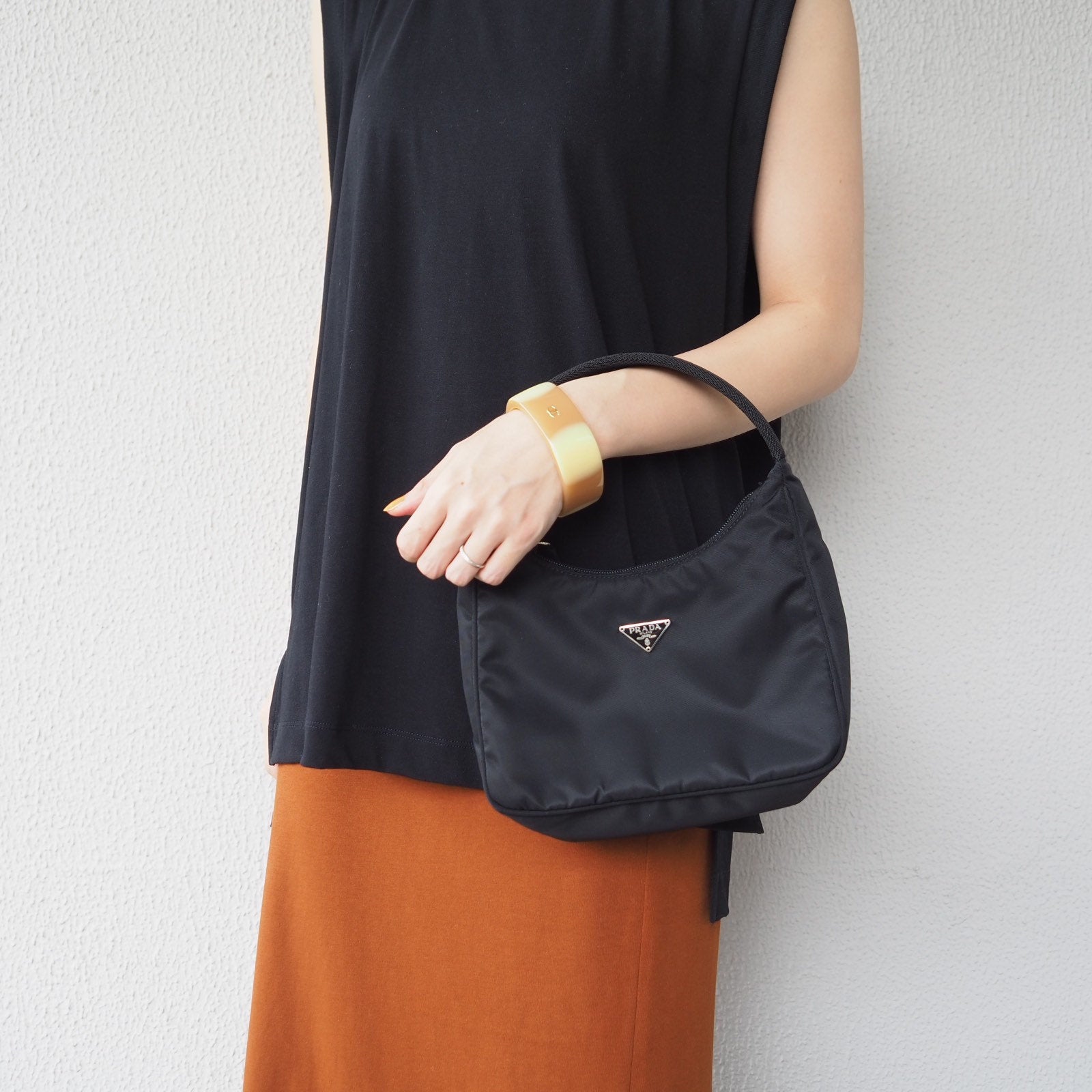 PRADA Nylon Hand Bag Black Logo Purse Authentic