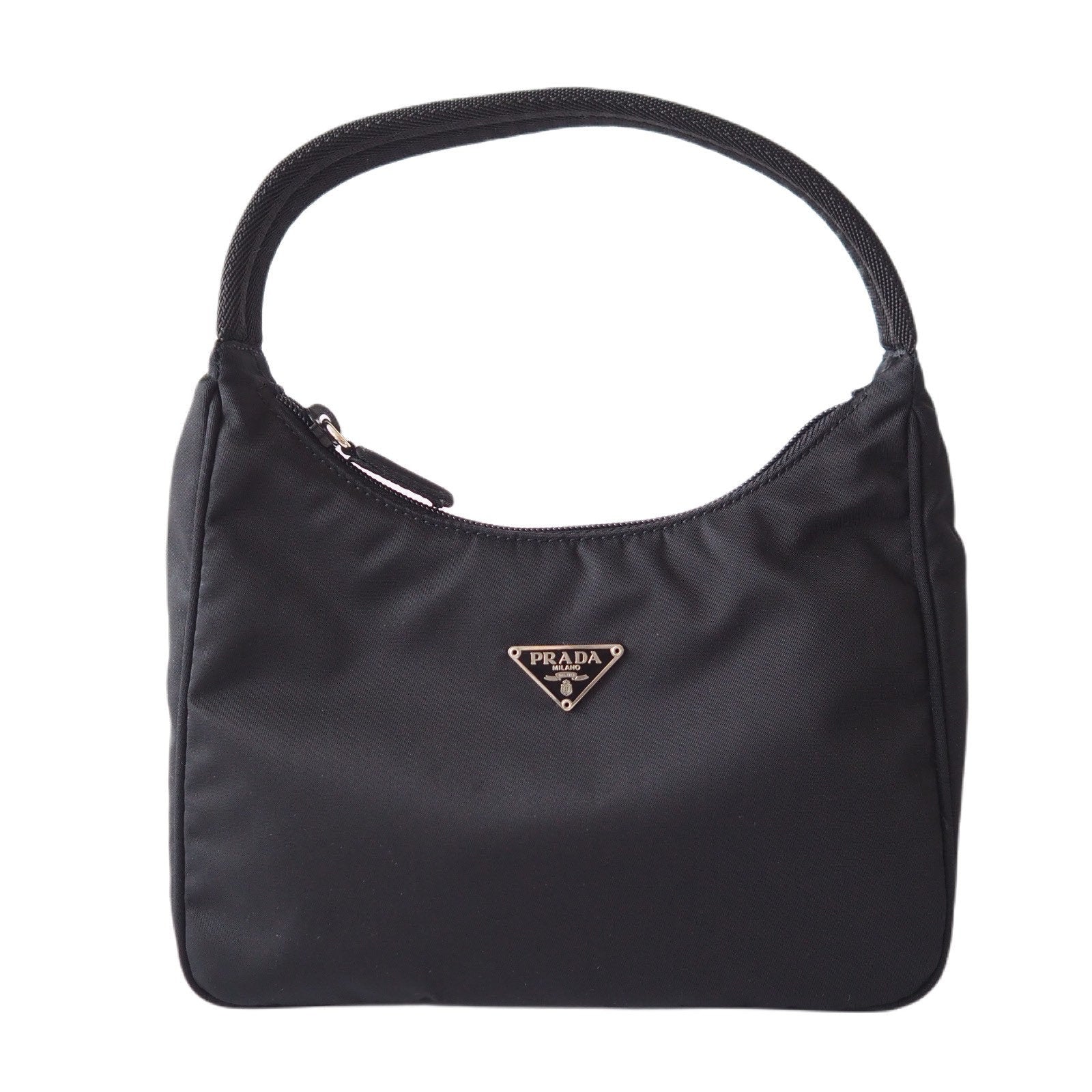 PRADA Nylon Hand Bag Black Logo Purse Authentic