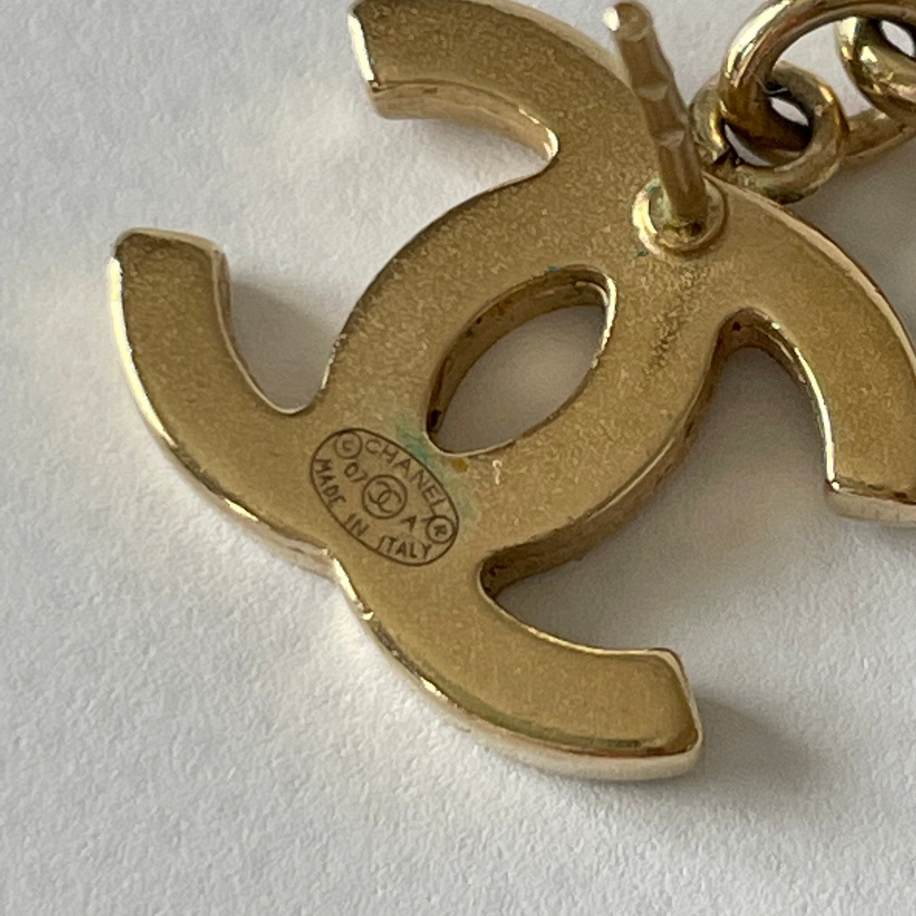 CHANEL Coco Earrings Mark Perl Drop Gold Plated Authentic