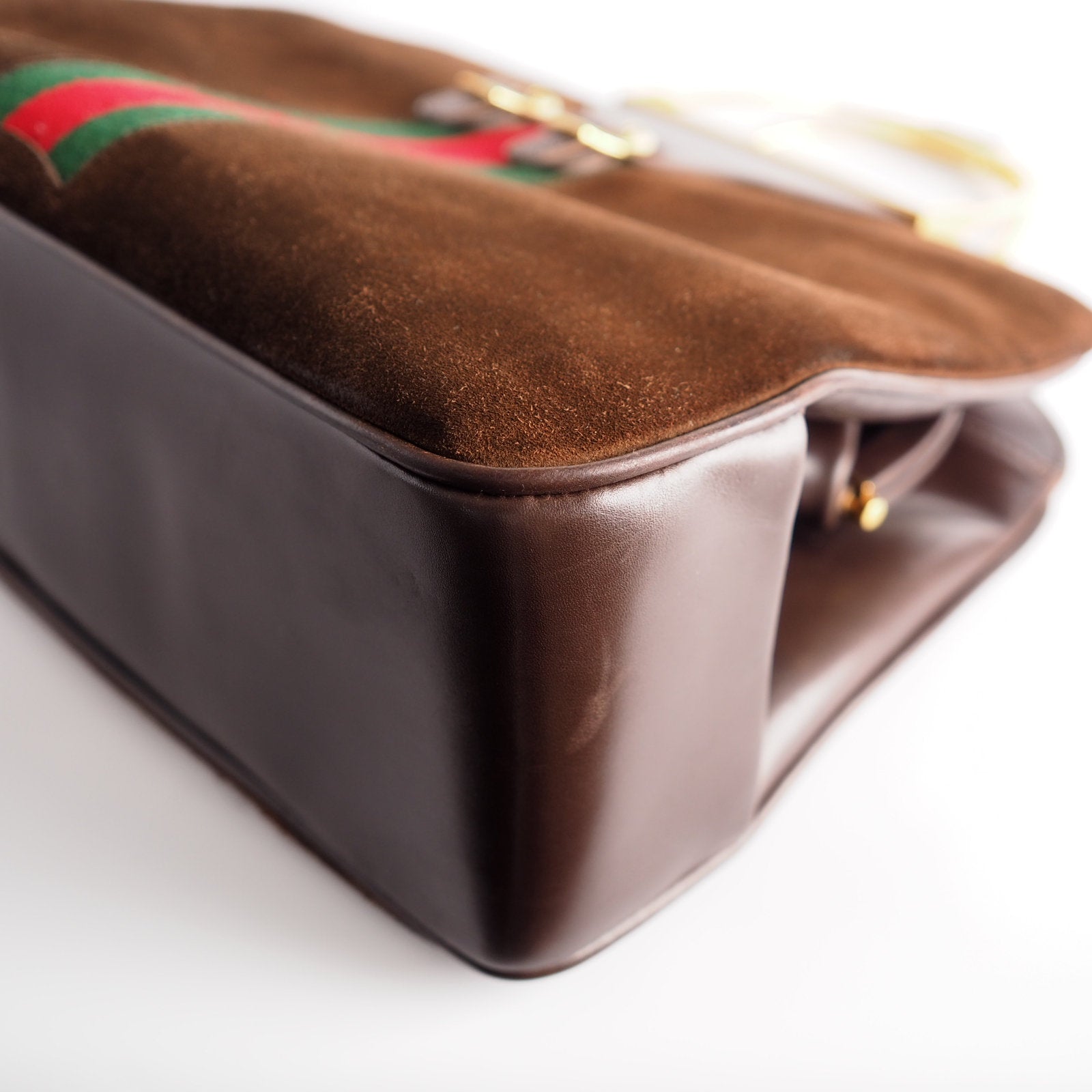 GUCCI Shelly Line Suede leather Hand Bag Brown Vintage Authentic