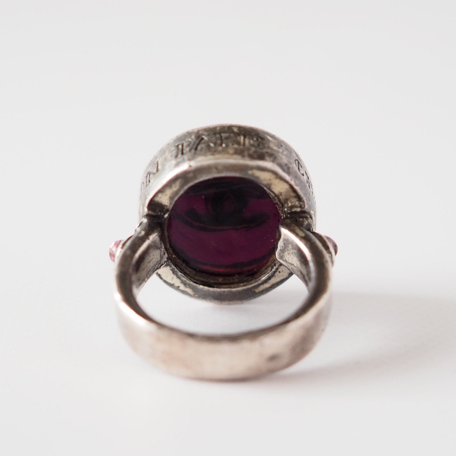 CHANEL COCO Cambon Ring Metal Gripoix Bordeaux Silver