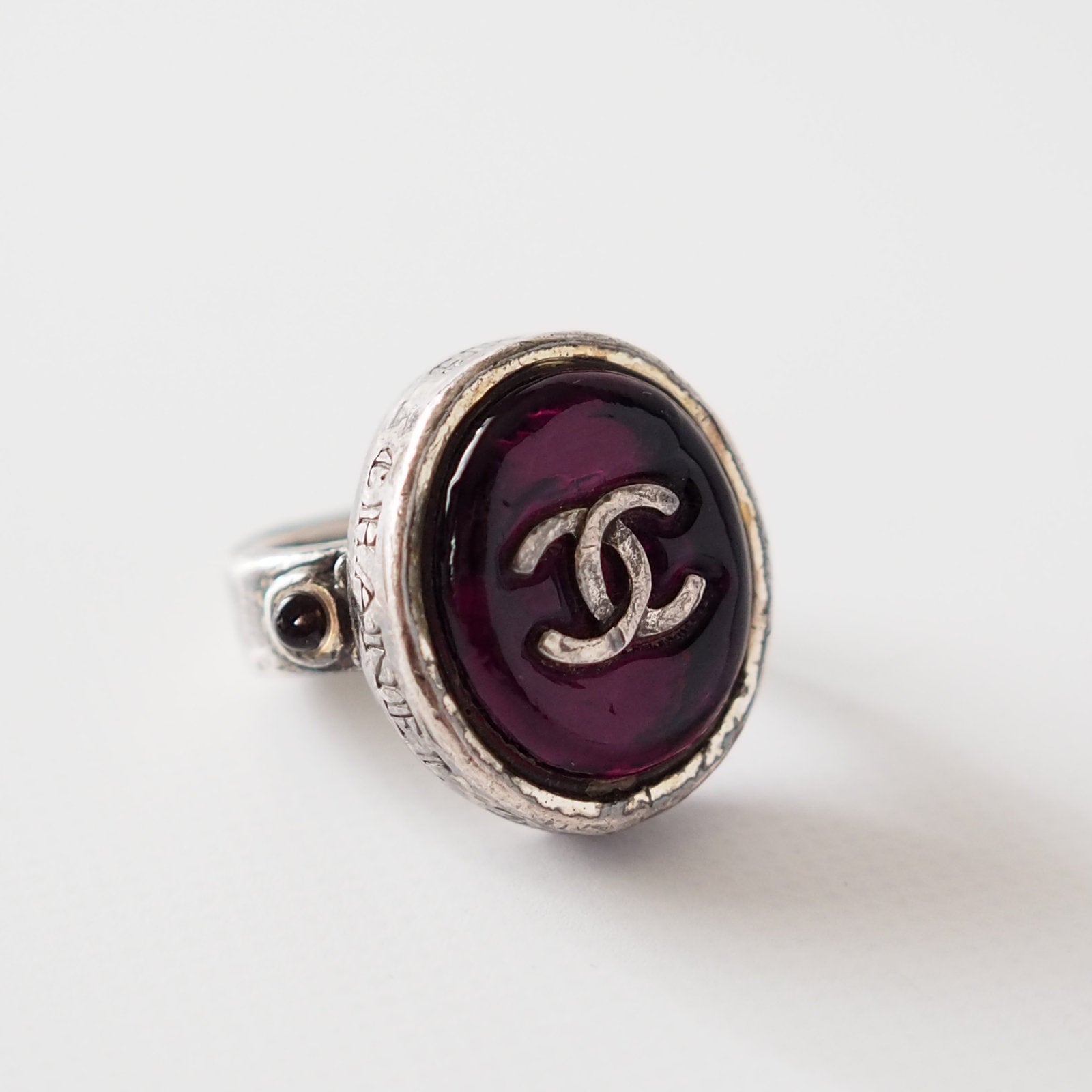 CHANEL COCO Cambon Ring Metal Gripoix Bordeaux Silver