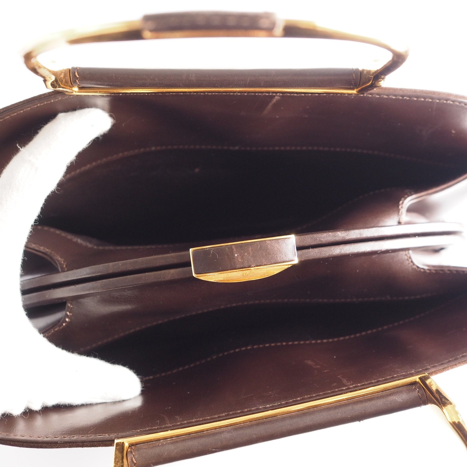 GUCCI Shelly Line Suede leather Hand Bag Brown Vintage Authentic