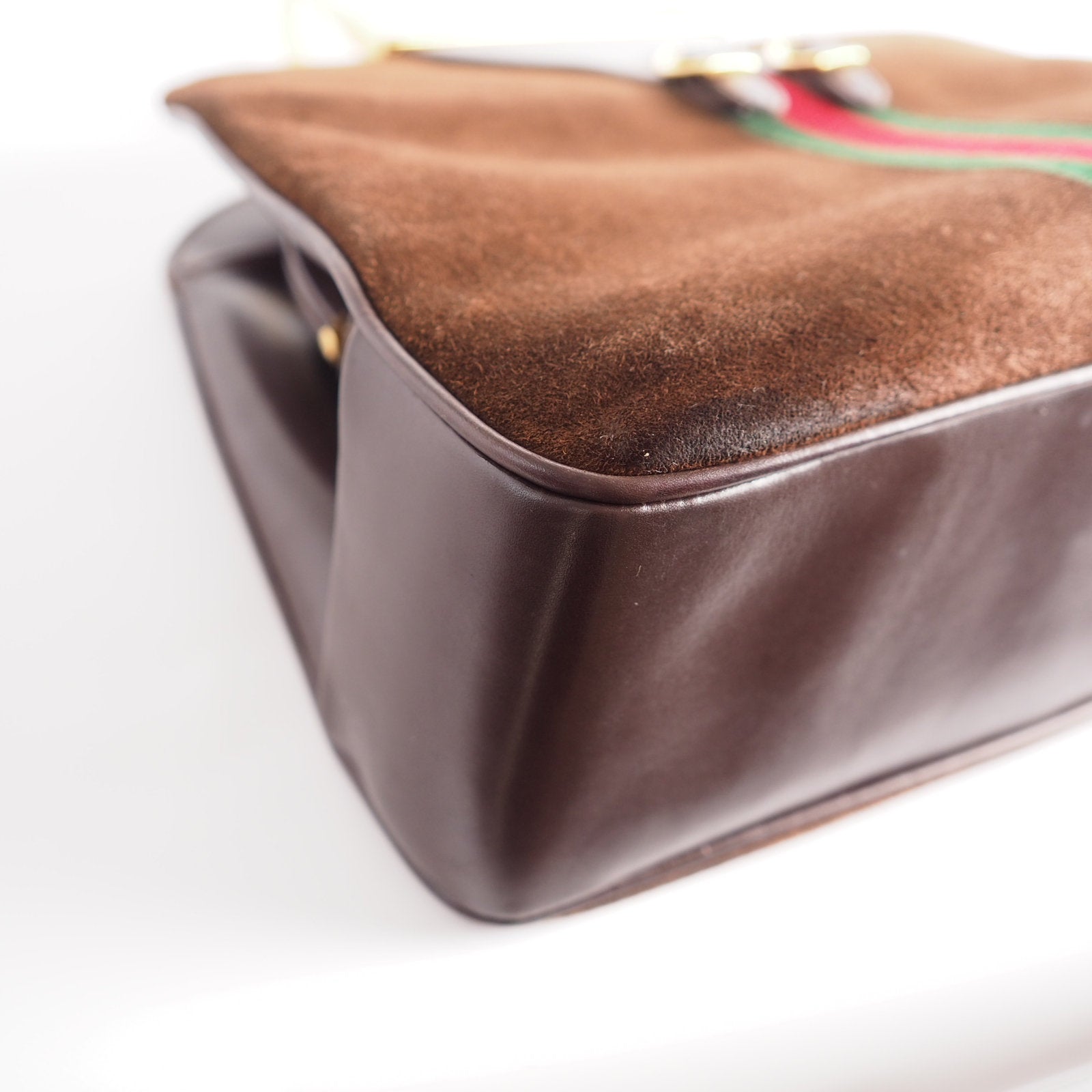 GUCCI Shelly Line Suede leather Hand Bag Brown Vintage Authentic