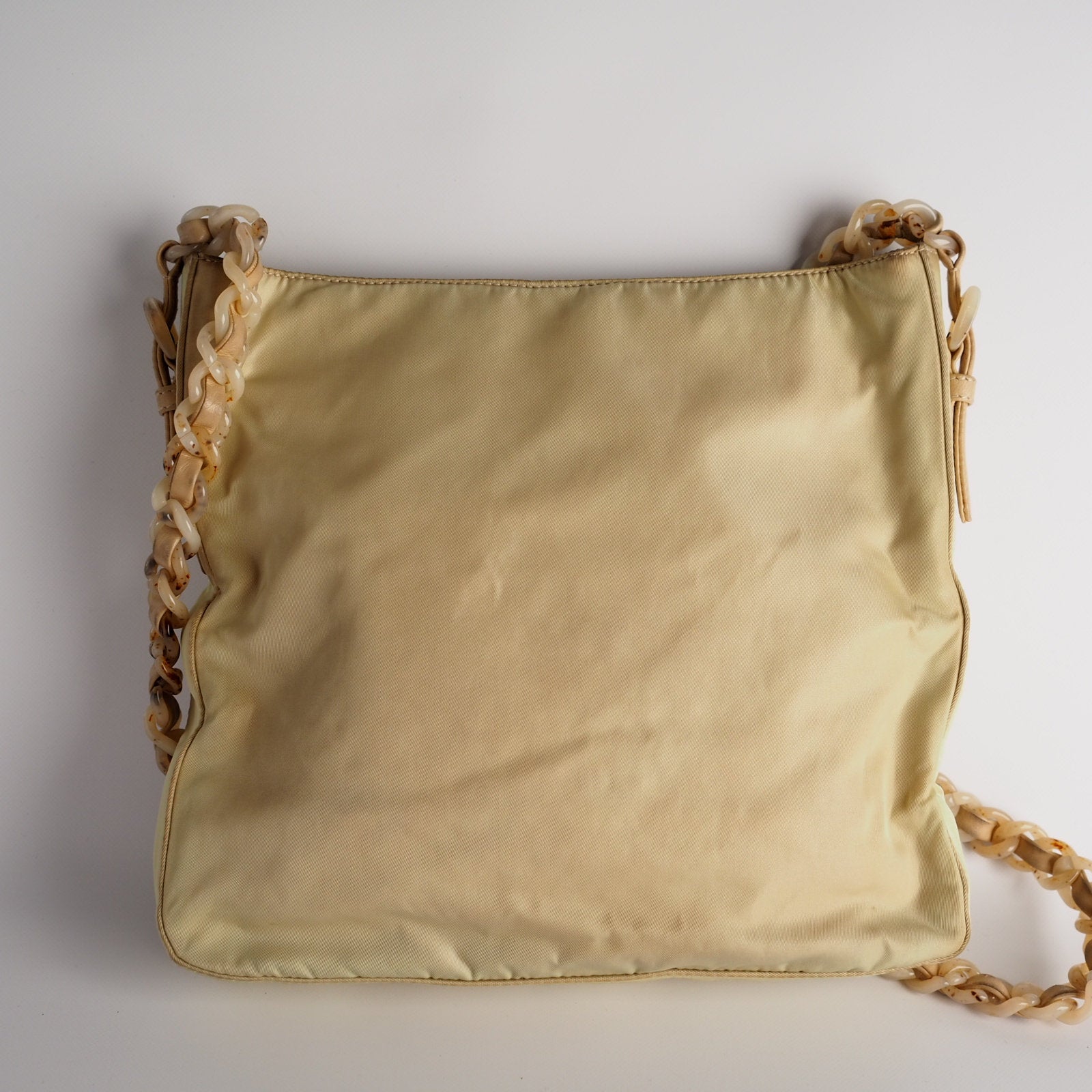 PRADA Nylon Plastic Chain Shoulder Bag Beige Logo Authentic