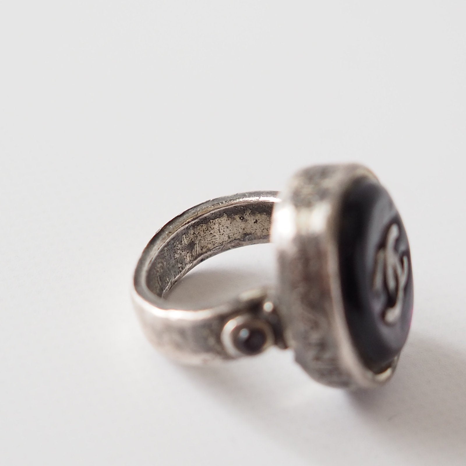 CHANEL COCO Cambon Ring Metal Gripoix Bordeaux Silver