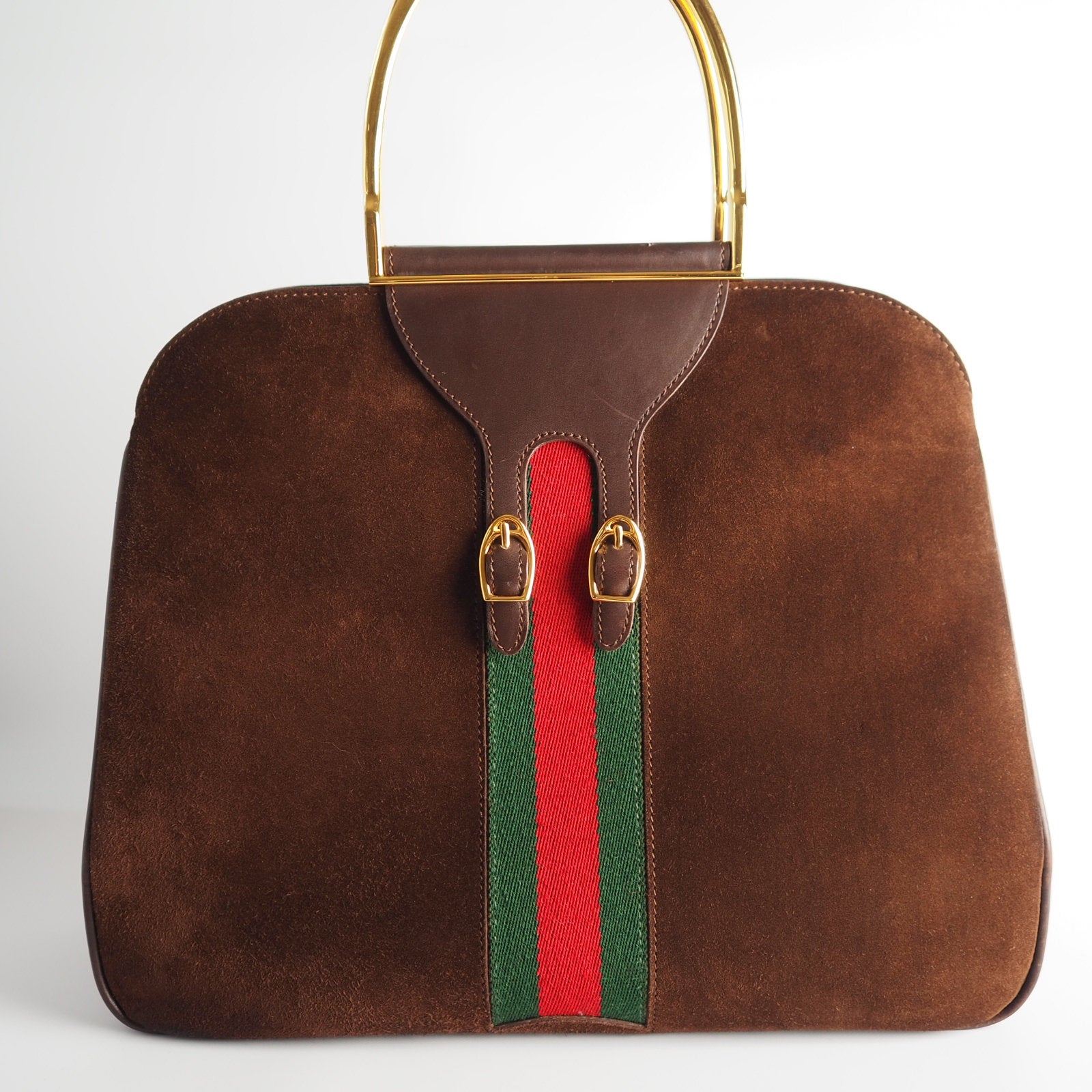 GUCCI Shelly Line Suede leather Hand Bag Brown Vintage Authentic