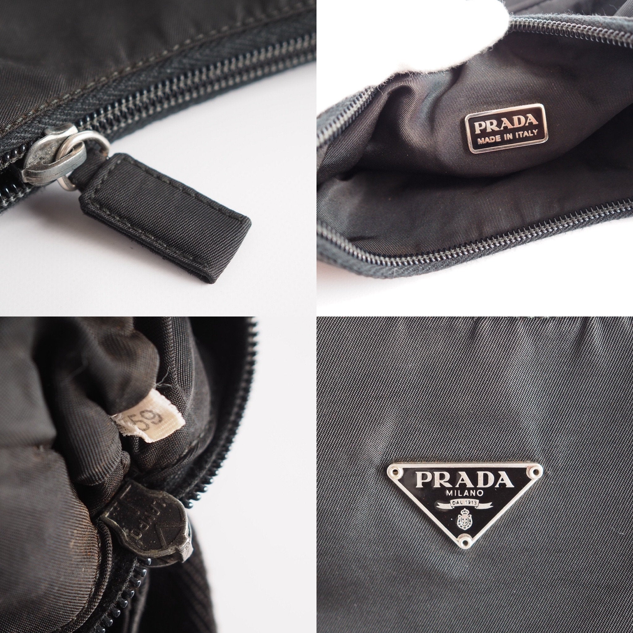 PRADA Nylon Hand Bag Black Logo Purse Authentic