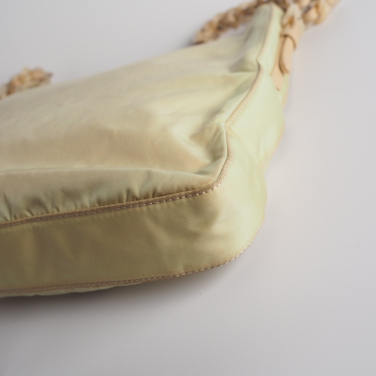 PRADA Nylon Plastic Chain Shoulder Bag Beige Logo Authentic