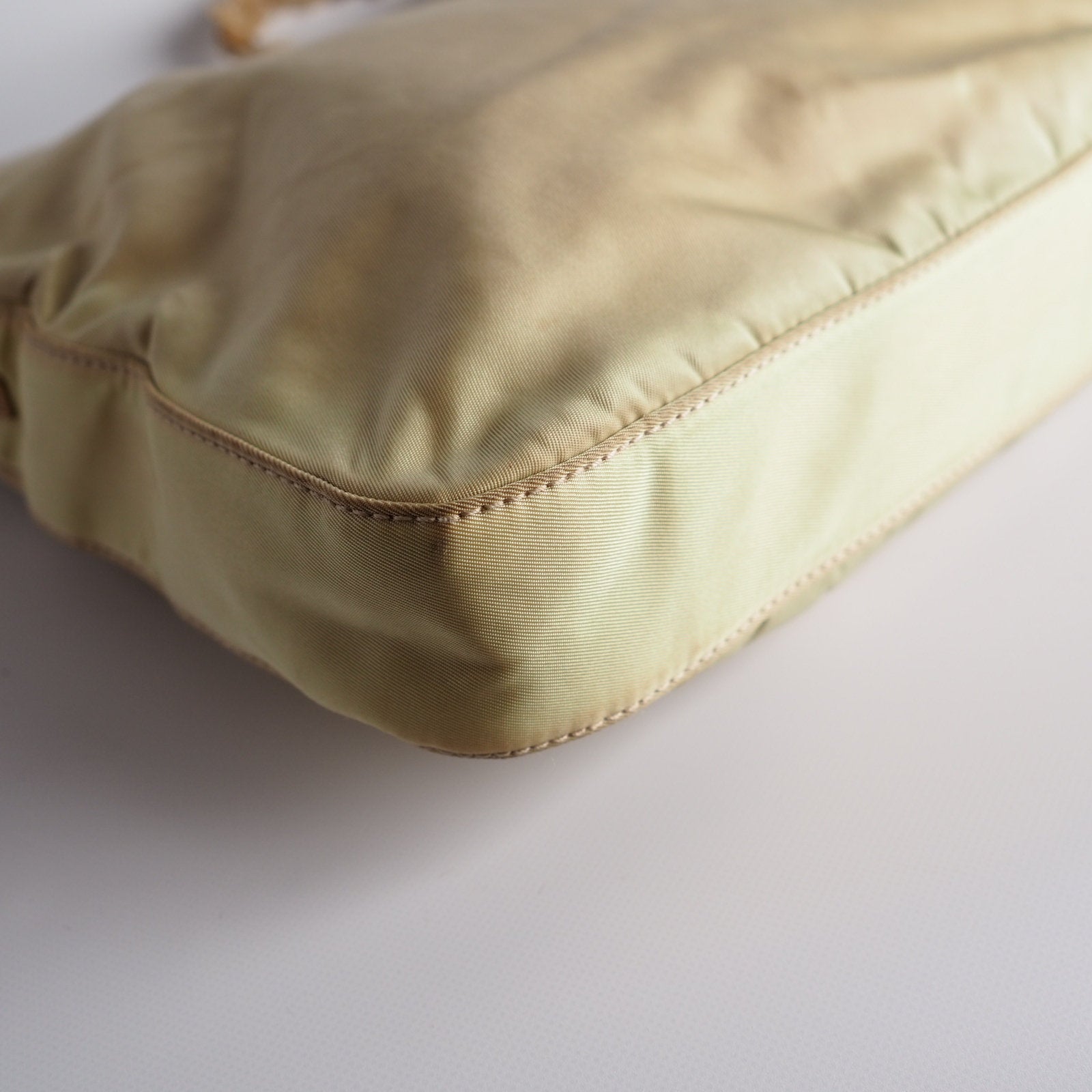 PRADA Nylon Plastic Chain Shoulder Bag Beige Logo Authentic