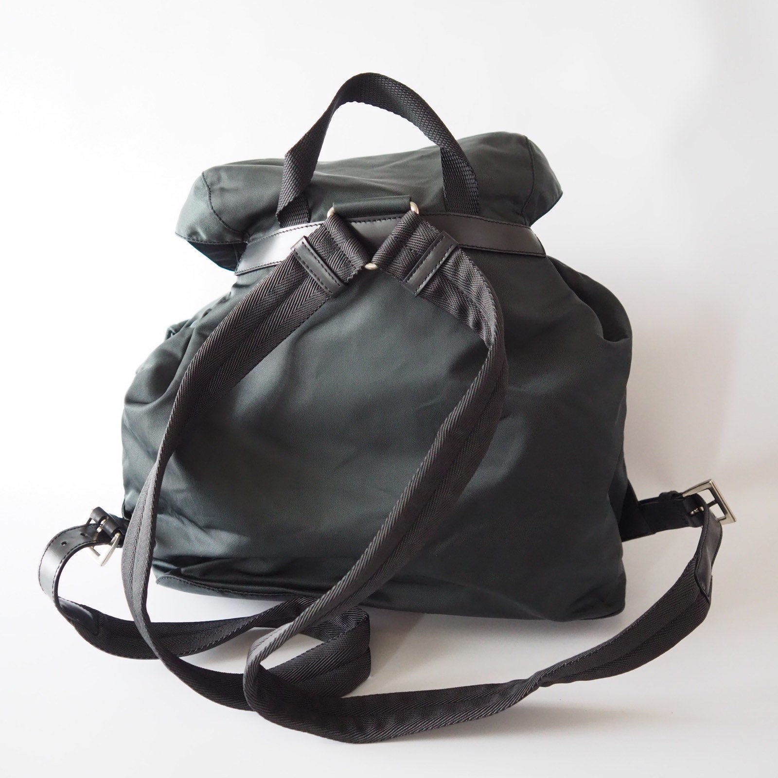 PRADA Nylon Backpack Bag Green Logo Purse Authentic Unisex