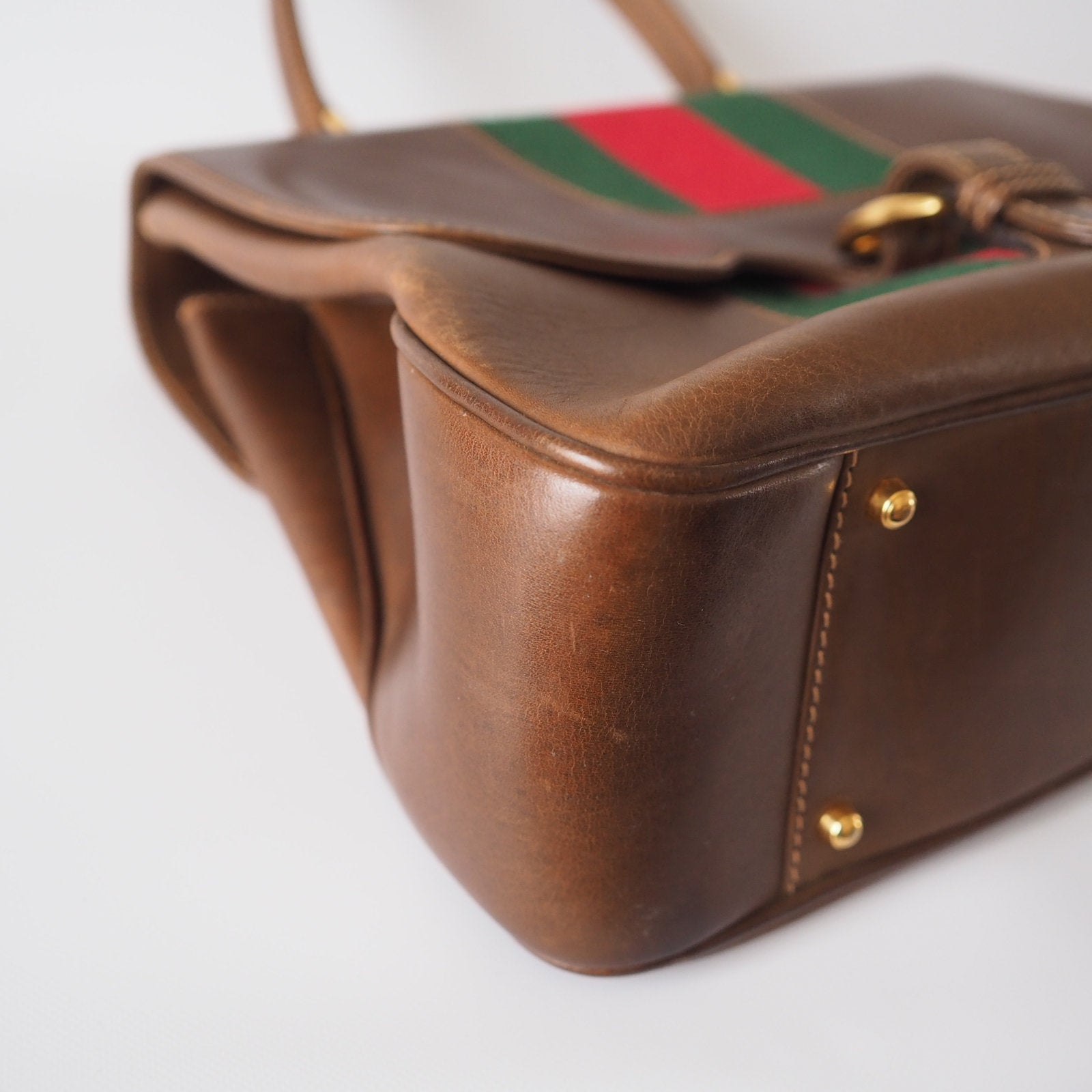 GUCCI Old Shelly Hand Shoulder Bag Leather Authentic Classical