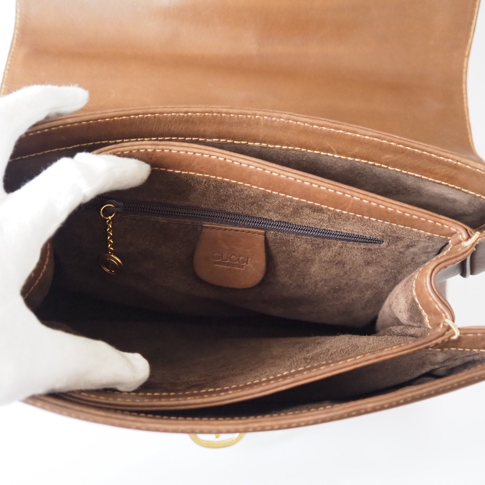 GUCCI Old Shelly Hand Shoulder Bag Leather Authentic Classical