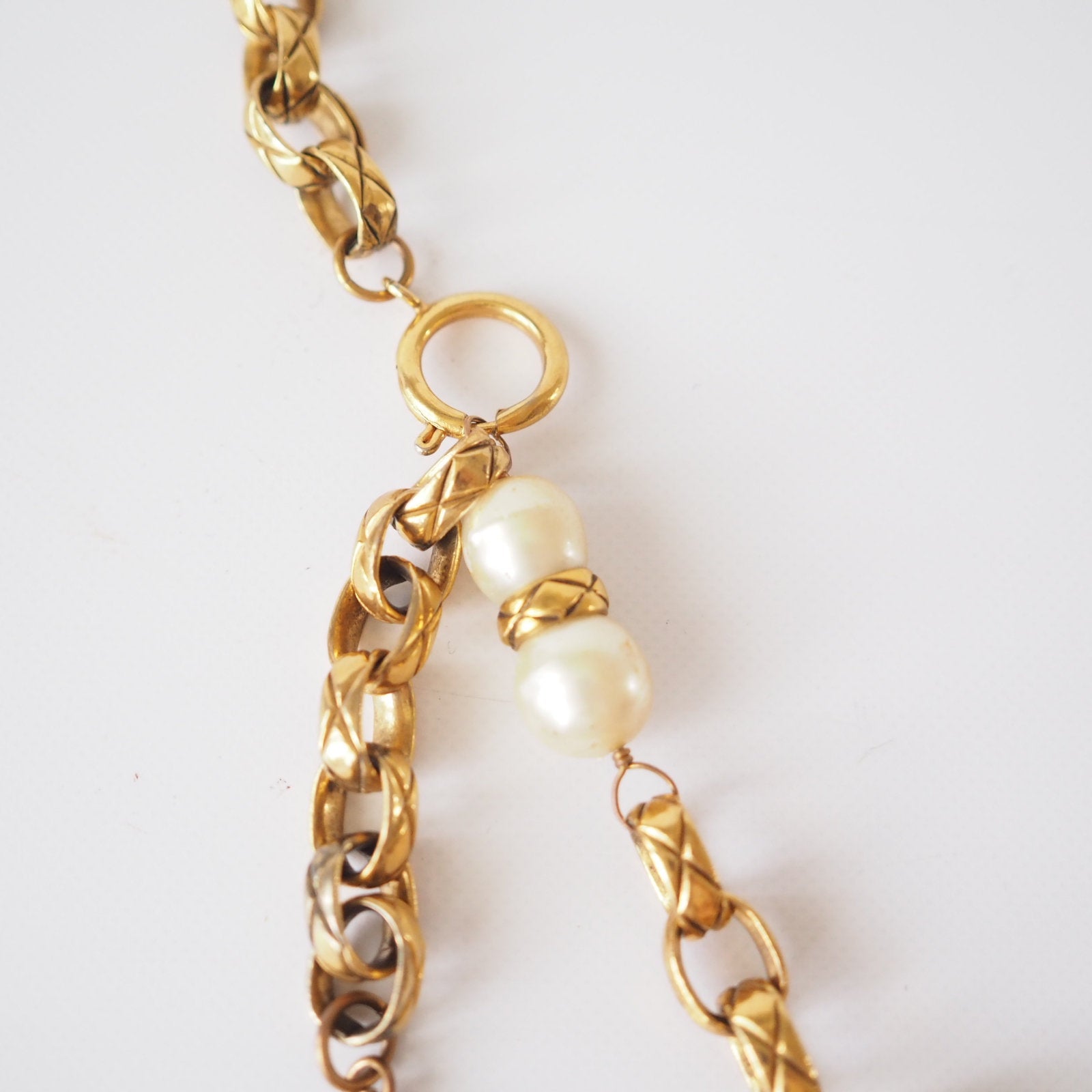 CHANEL Chain Belt CC Matelasse Fake pearl Gold color Authentic