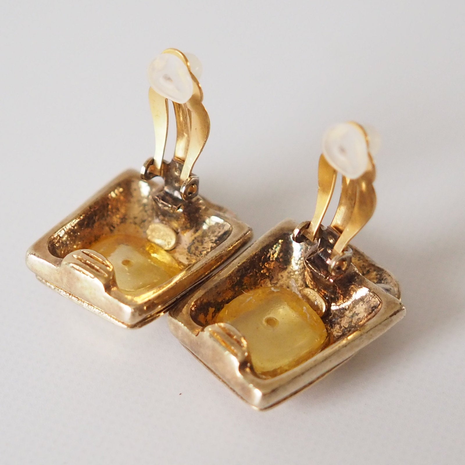 CHANEL Color Stone Square Coco Mark Gold color Earrings Authentic