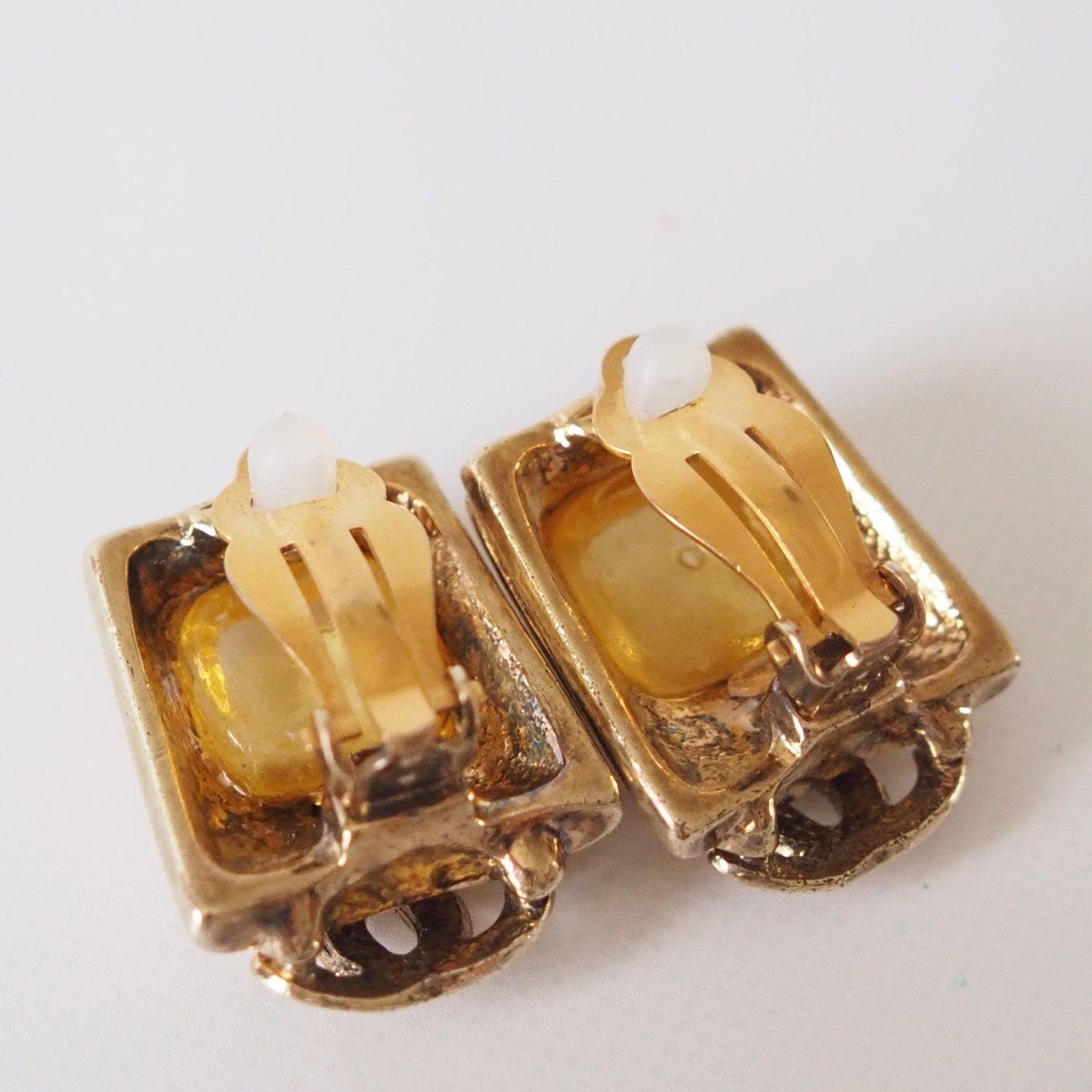 CHANEL Color Stone Square Coco Mark Gold color Earrings Authentic
