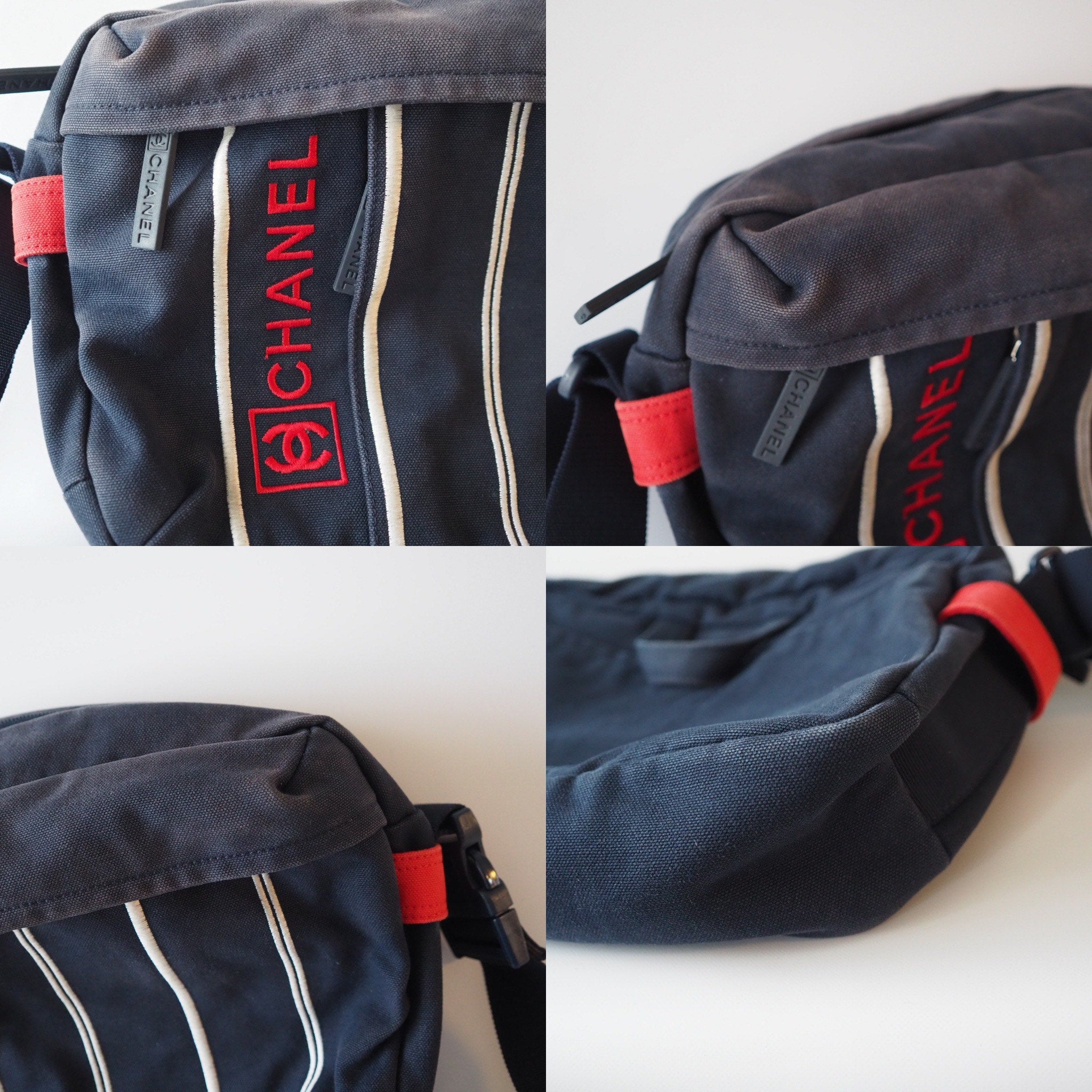 CHANEL Sports line Shoulder Bag Canvas Navy Authentic