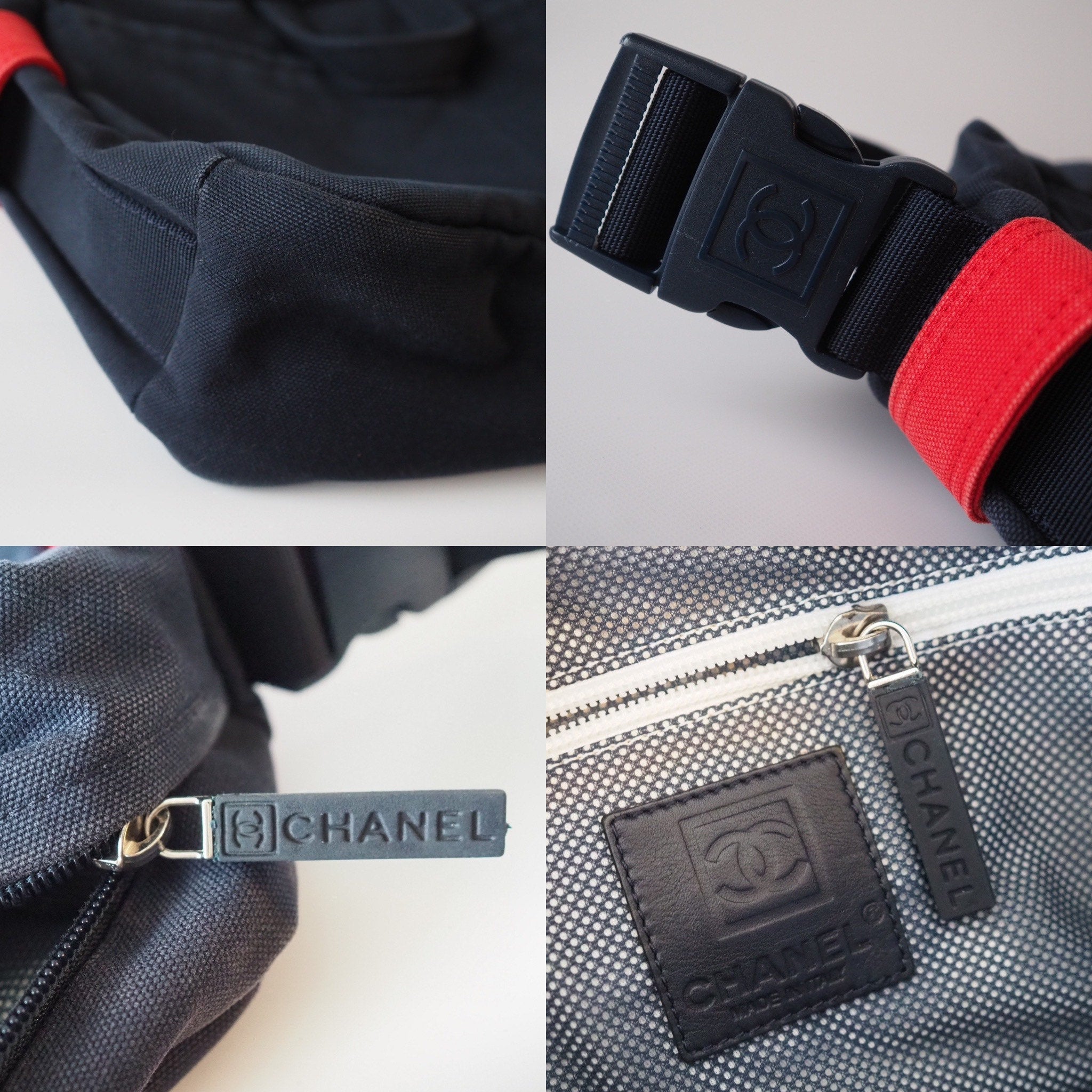 CHANEL Sports line Shoulder Bag Canvas Navy Authentic