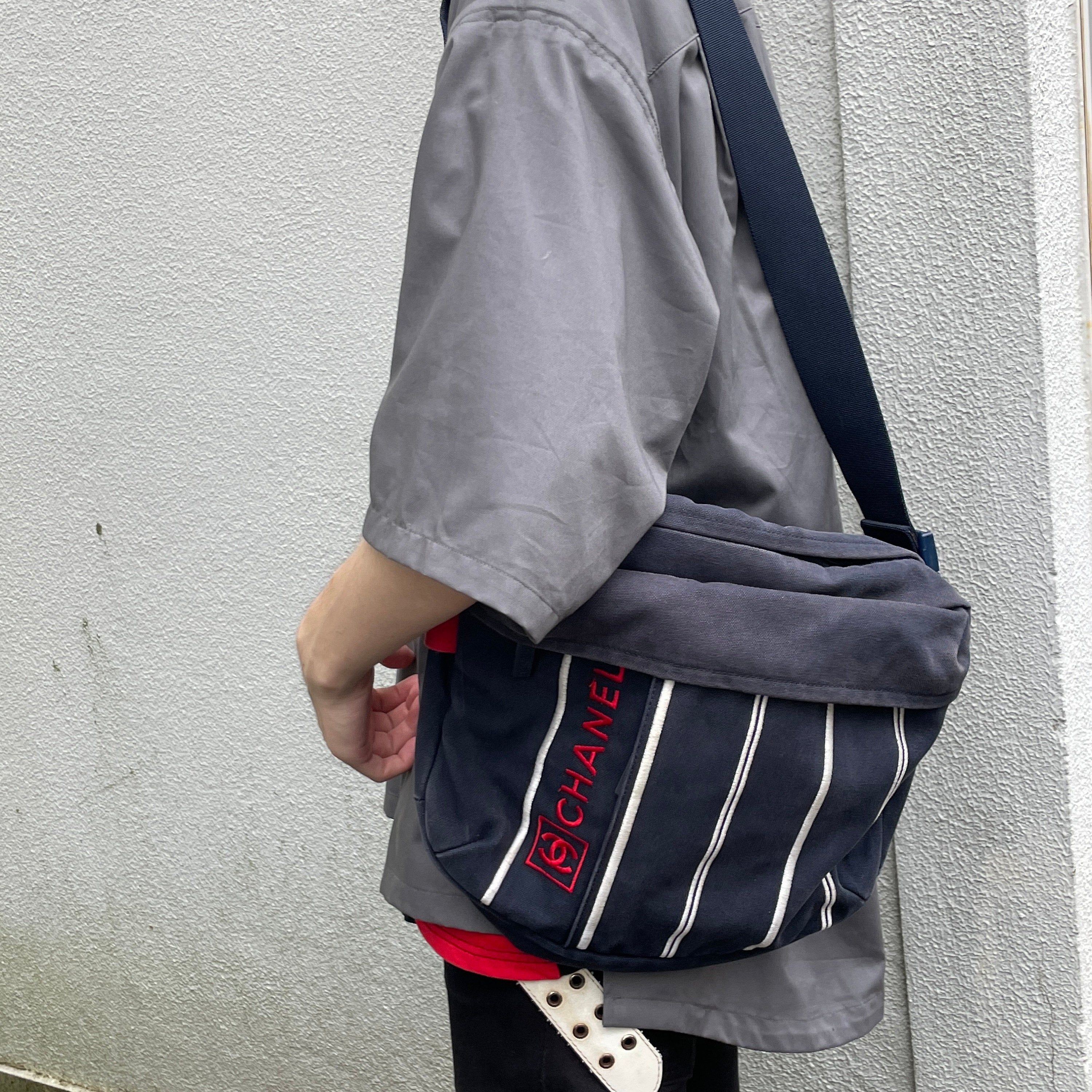 CHANEL Sports line Shoulder Bag Canvas Navy Authentic