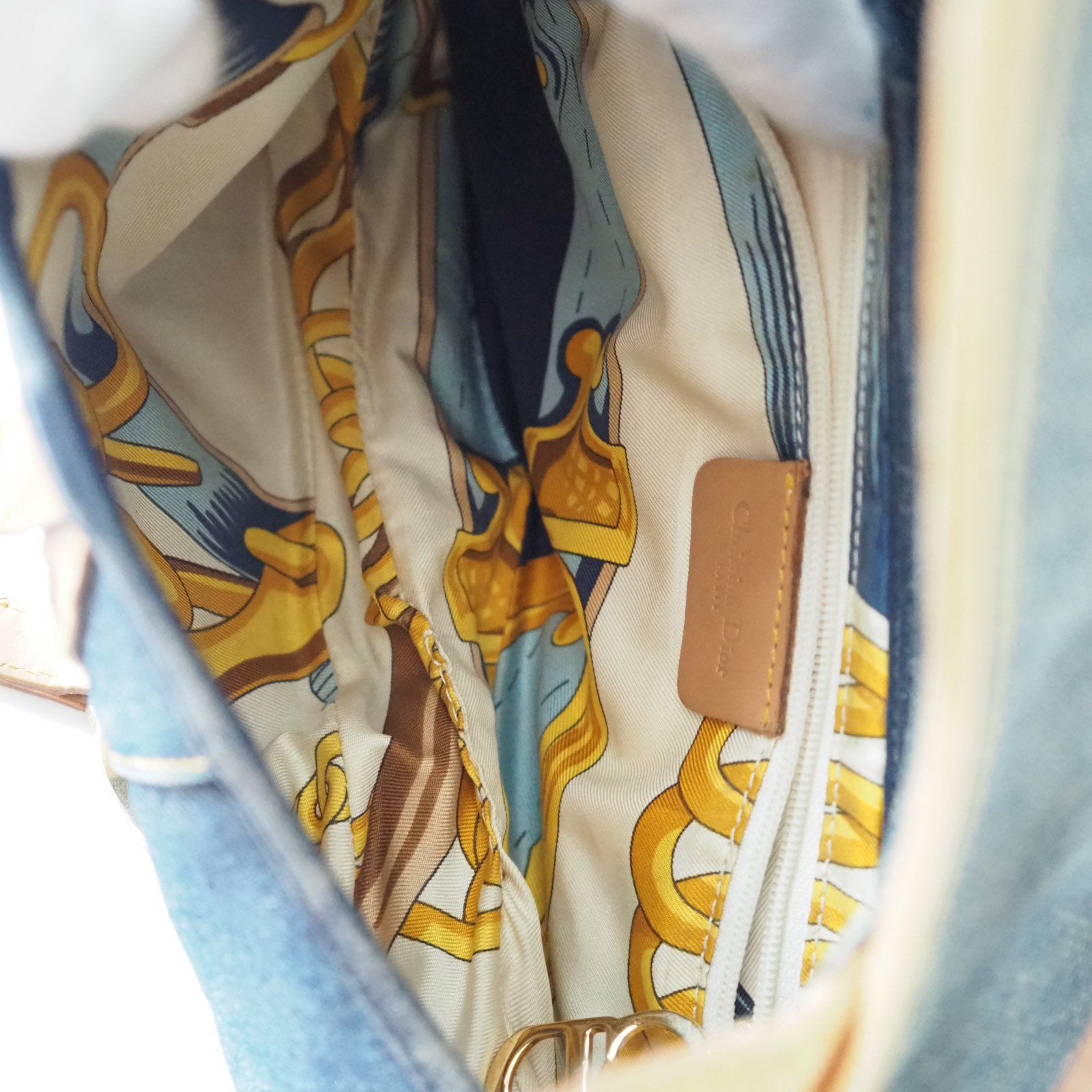 Christian Dior Trotter Saddle Hand Bag Denim Canvas Leather Blue Authentic