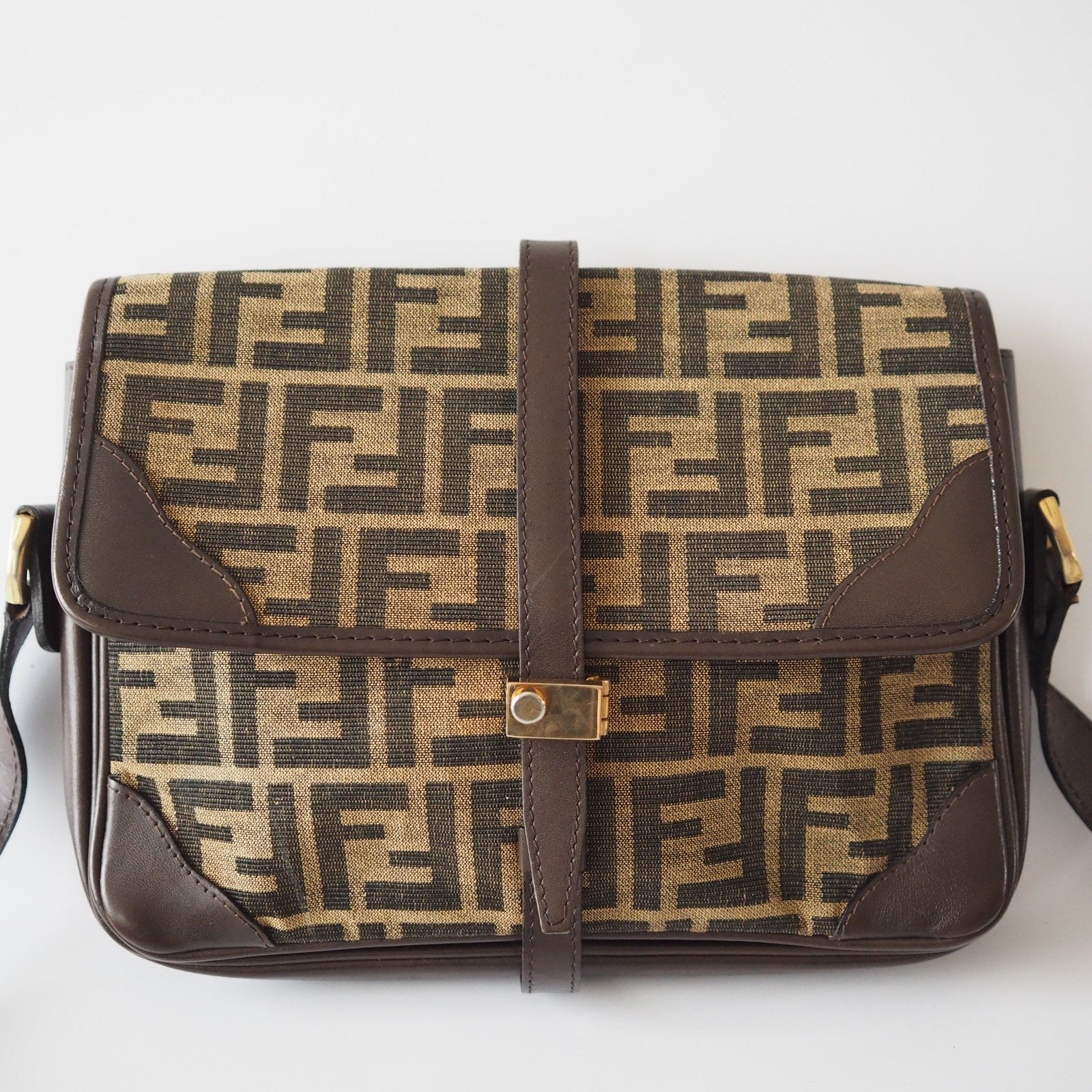 FENDI Zucca pattern Mamma Baguette Shoulder Bag Leather Authentic