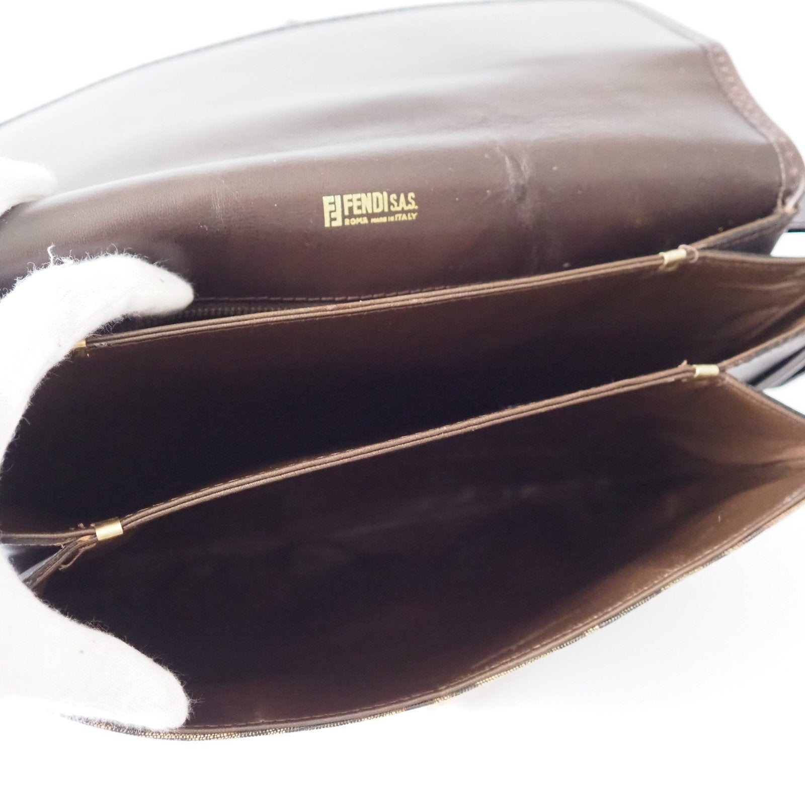 FENDI Zucca pattern Mamma Baguette Shoulder Bag Leather Authentic