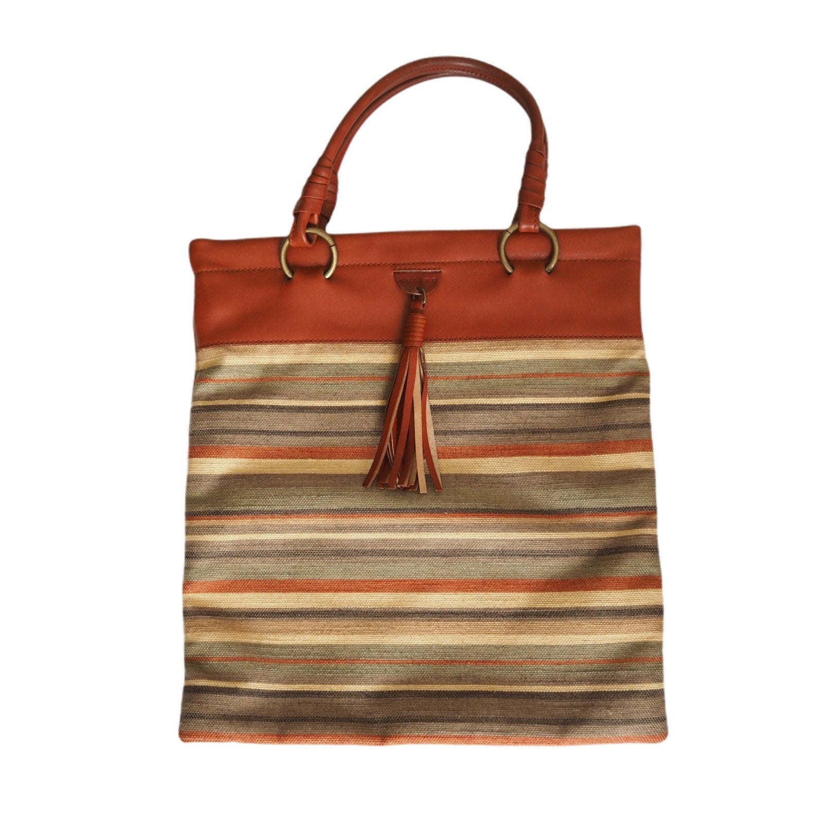 Celine Border Tote bag Canvas Leather Beige Authentic