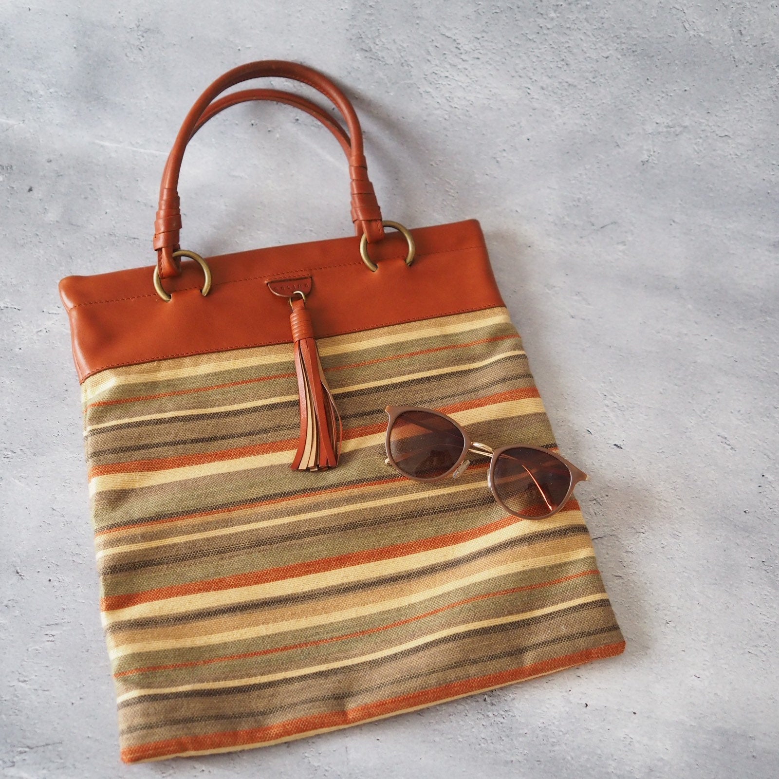 Celine Border Tote bag Canvas Leather Beige Authentic