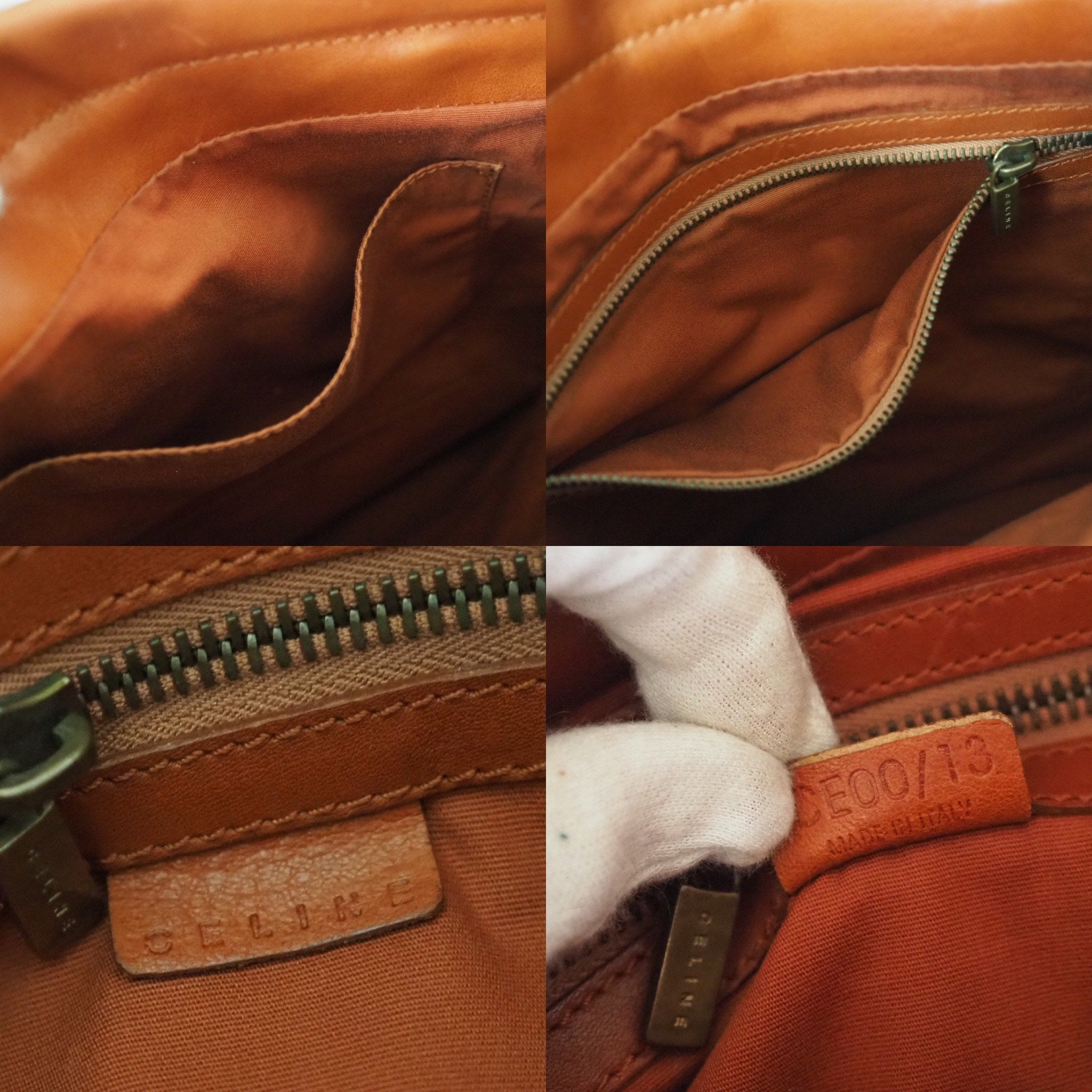 Celine Border Tote bag Canvas Leather Beige Authentic