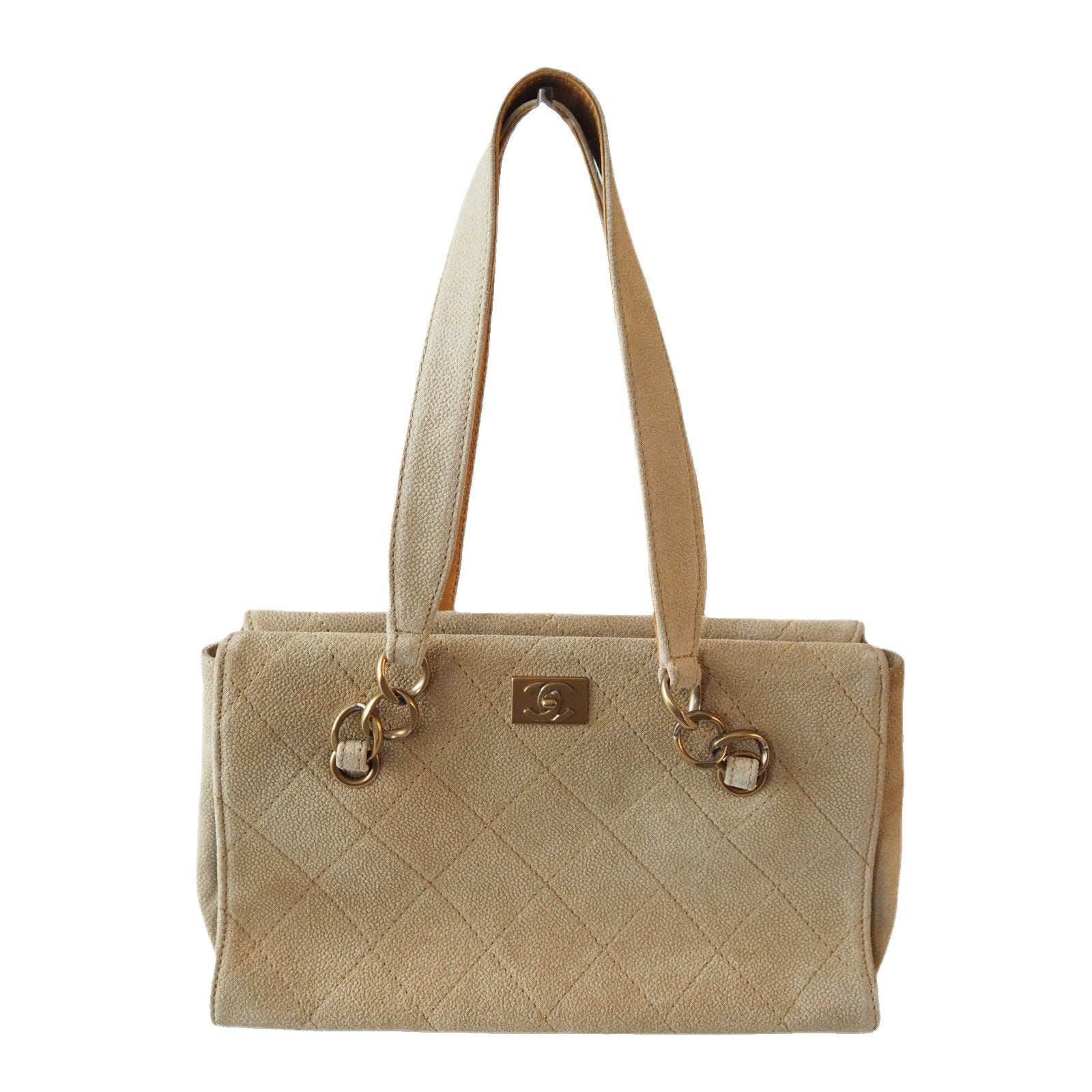 CHANEL CC Suede Caviar skin Shoulder Bag Beige Authentic