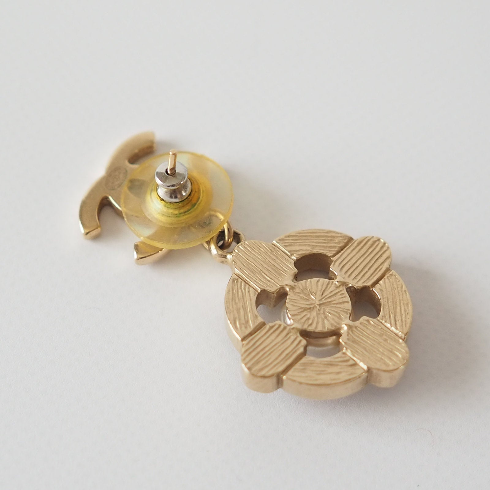 CHANEL Coco Earrings Mark Perl Drop Gold Plated Authentic