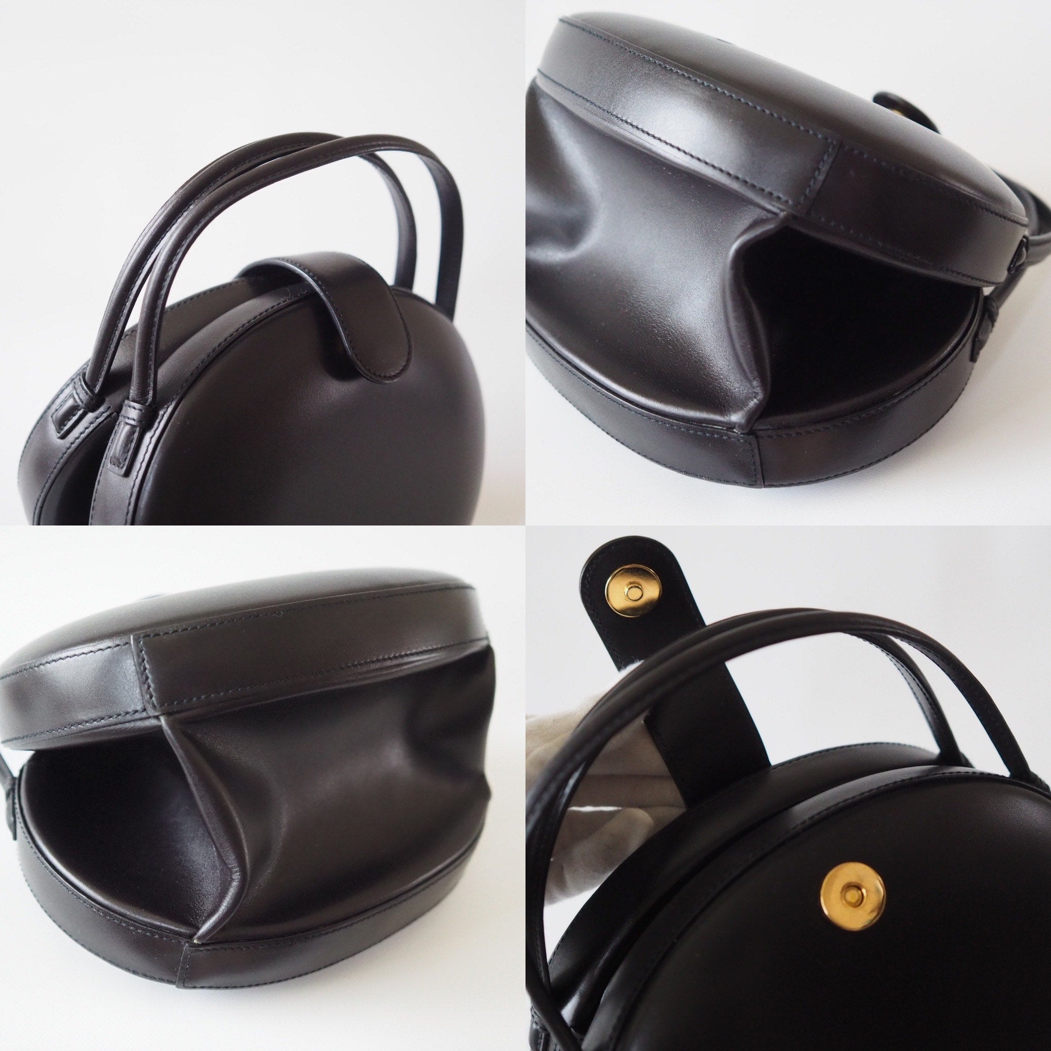 LOEWE Circle Hand Shoulder 2way Bag Black Leather Vintage Authentic