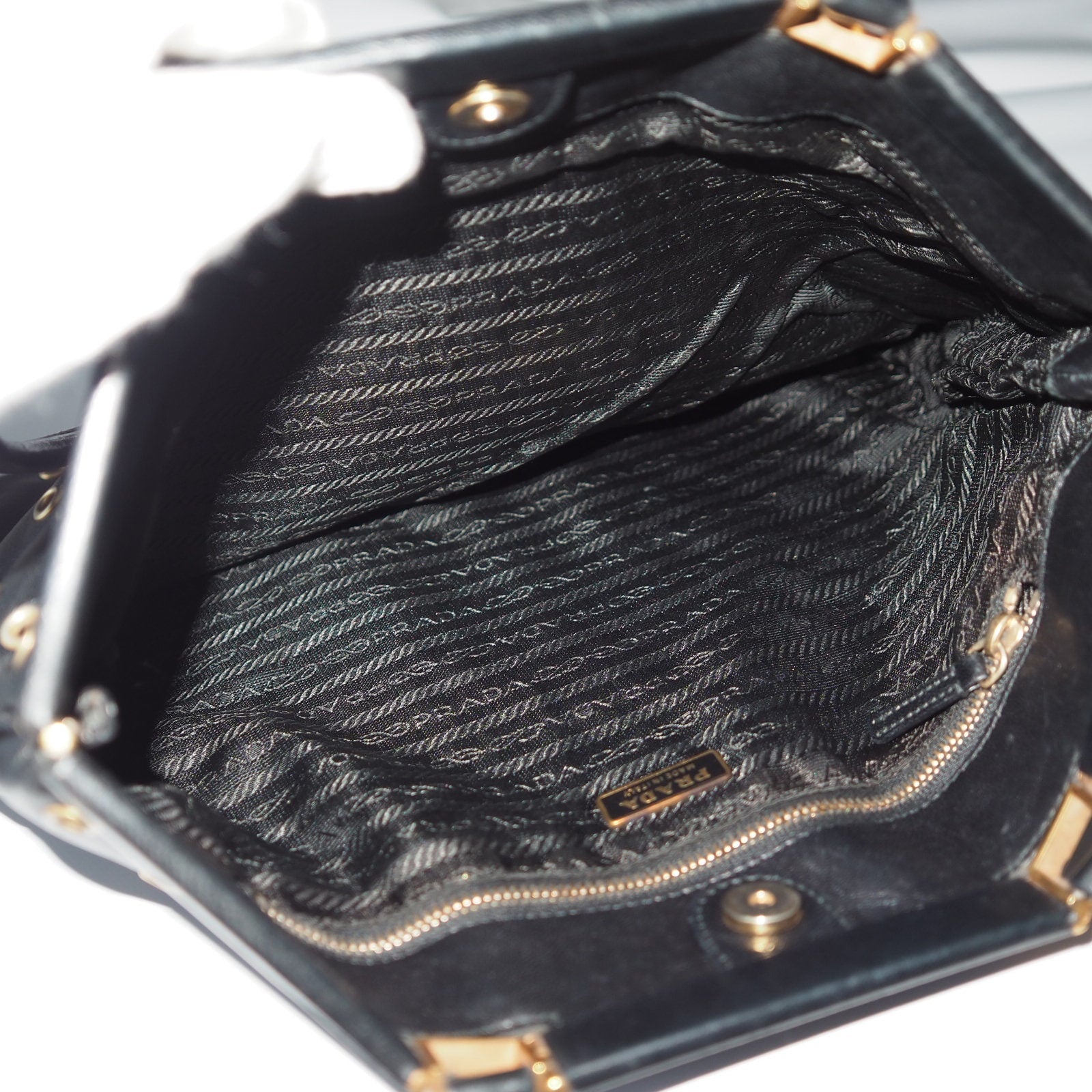 PRADA Punching leather Tote Hand Bag Black Authentic