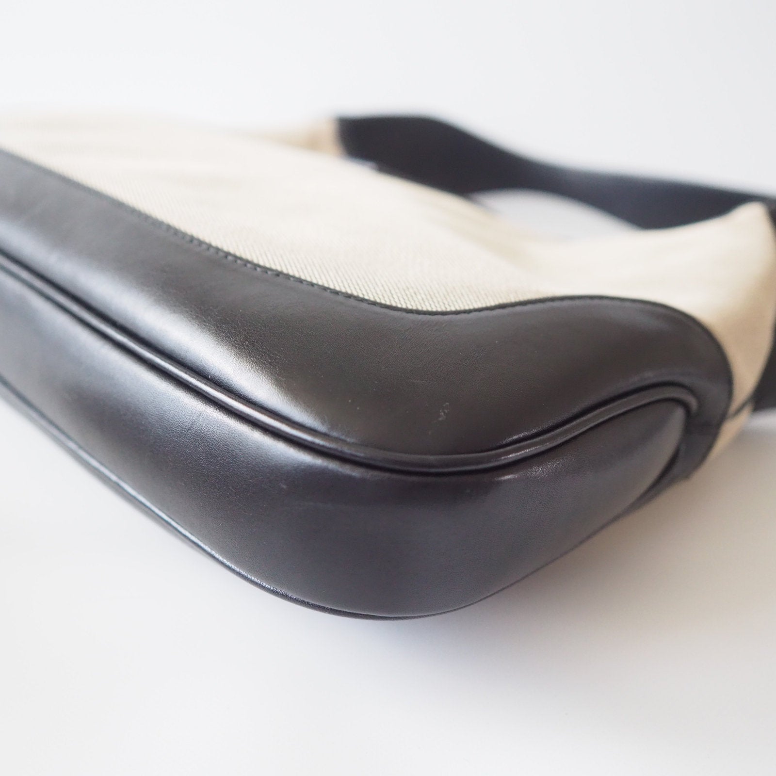 GUCCI Jackie Canvas Leather Shoulder Bag Beige Authentic