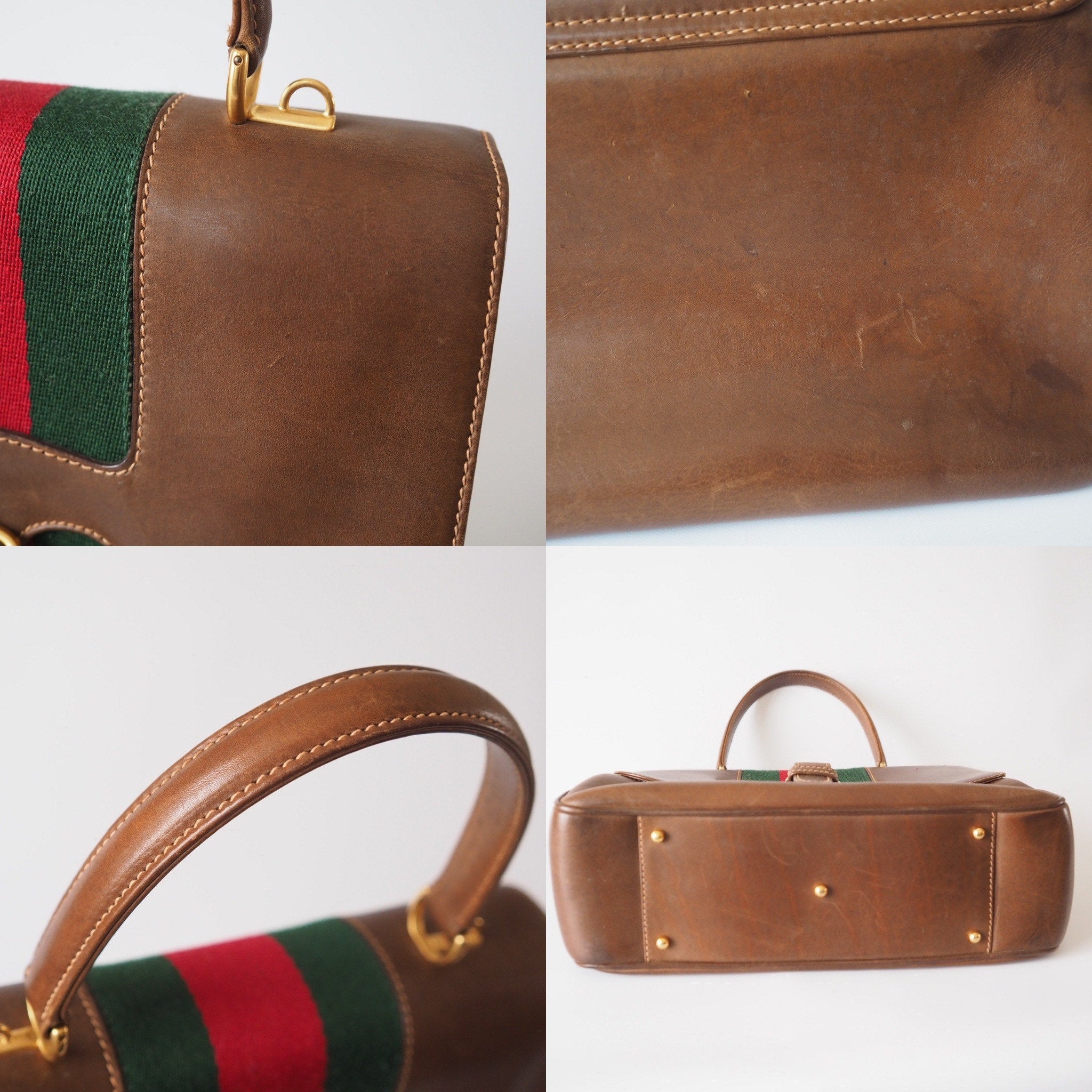 GUCCI Old Shelly Hand Shoulder Bag Leather Authentic Classical