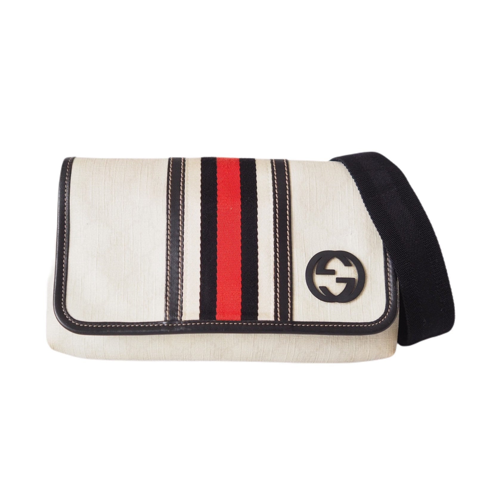 GUCCI GG Supreme Shoulder Body Bag White Black Authentic