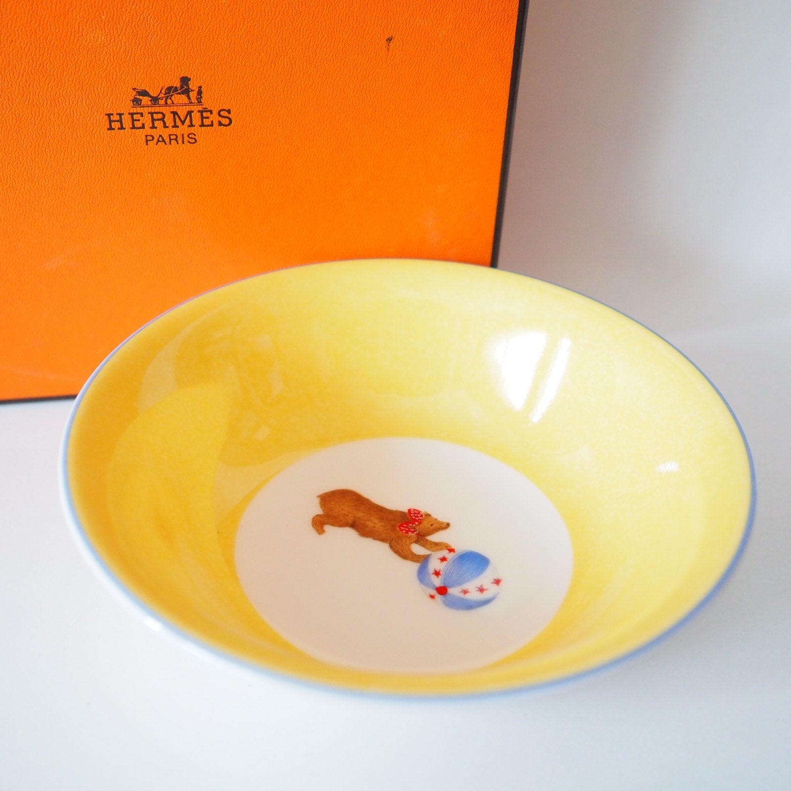 HERMES Plate Tableware Yellow Animal Porcelain Authentic