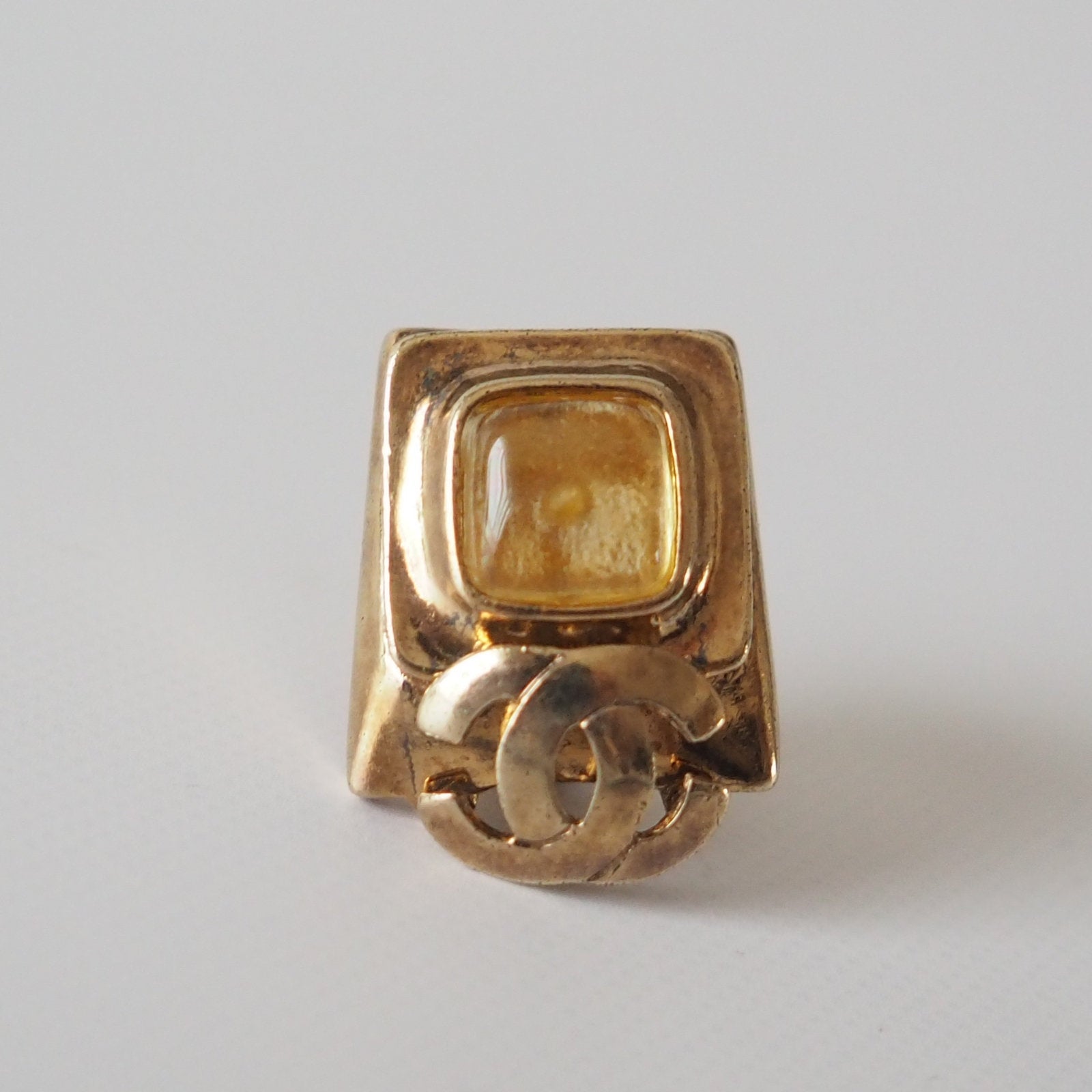 CHANEL Color Stone Square Coco Mark Gold color Earrings Authentic