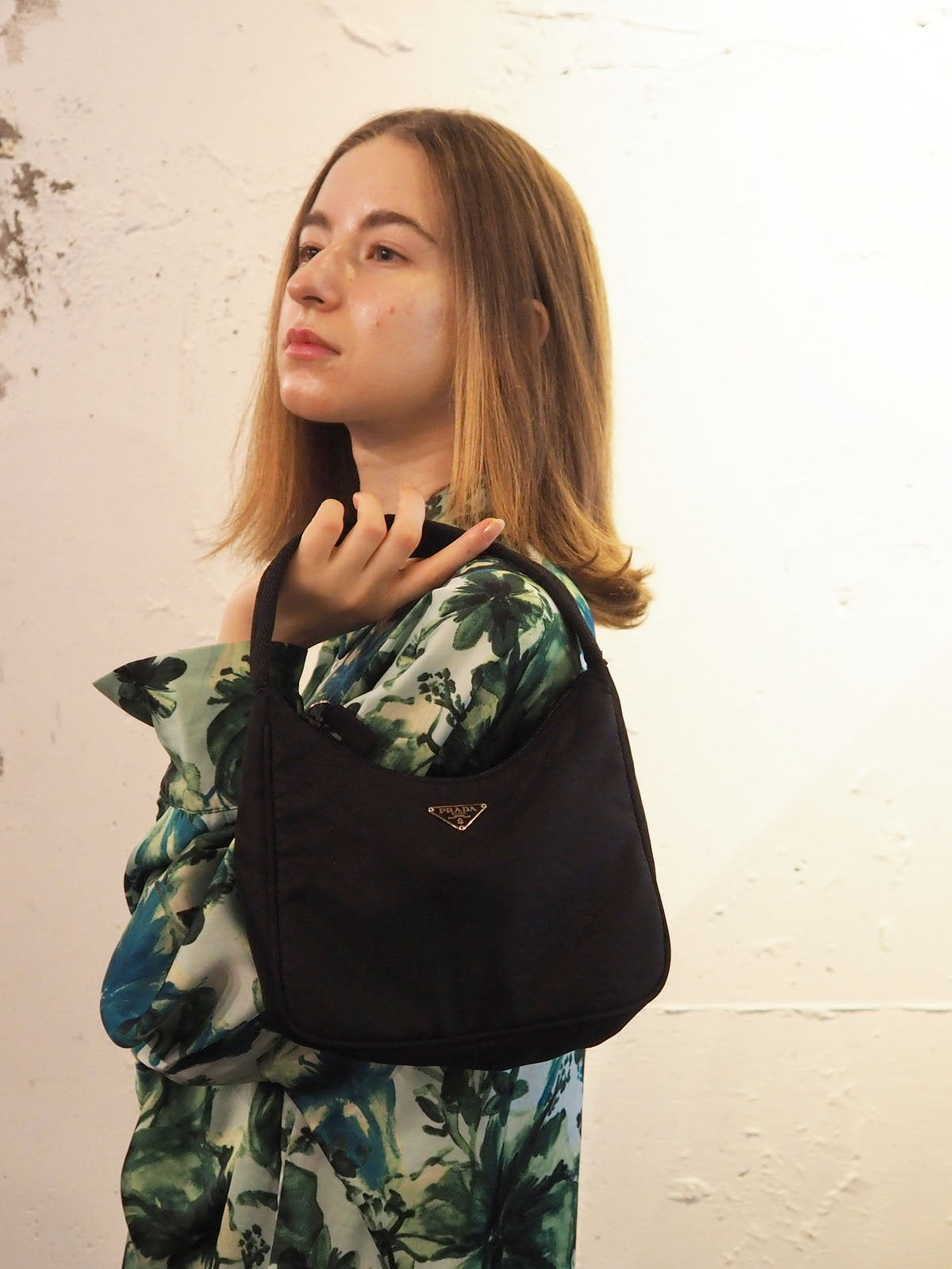 PRADA Nylon Hand Bag Black Logo Purse Authentic