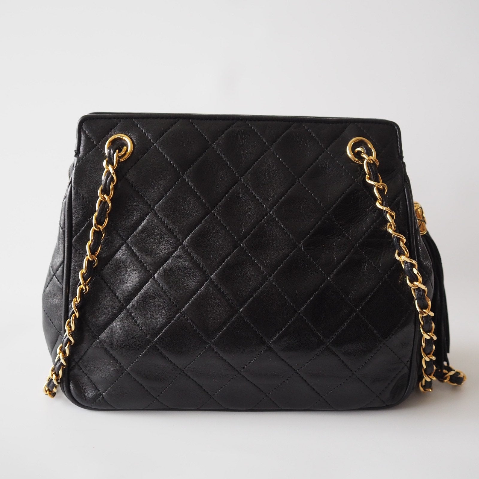 CHANEL Matelasse CC Fringe Shoulder Bag Leather Black Authentic